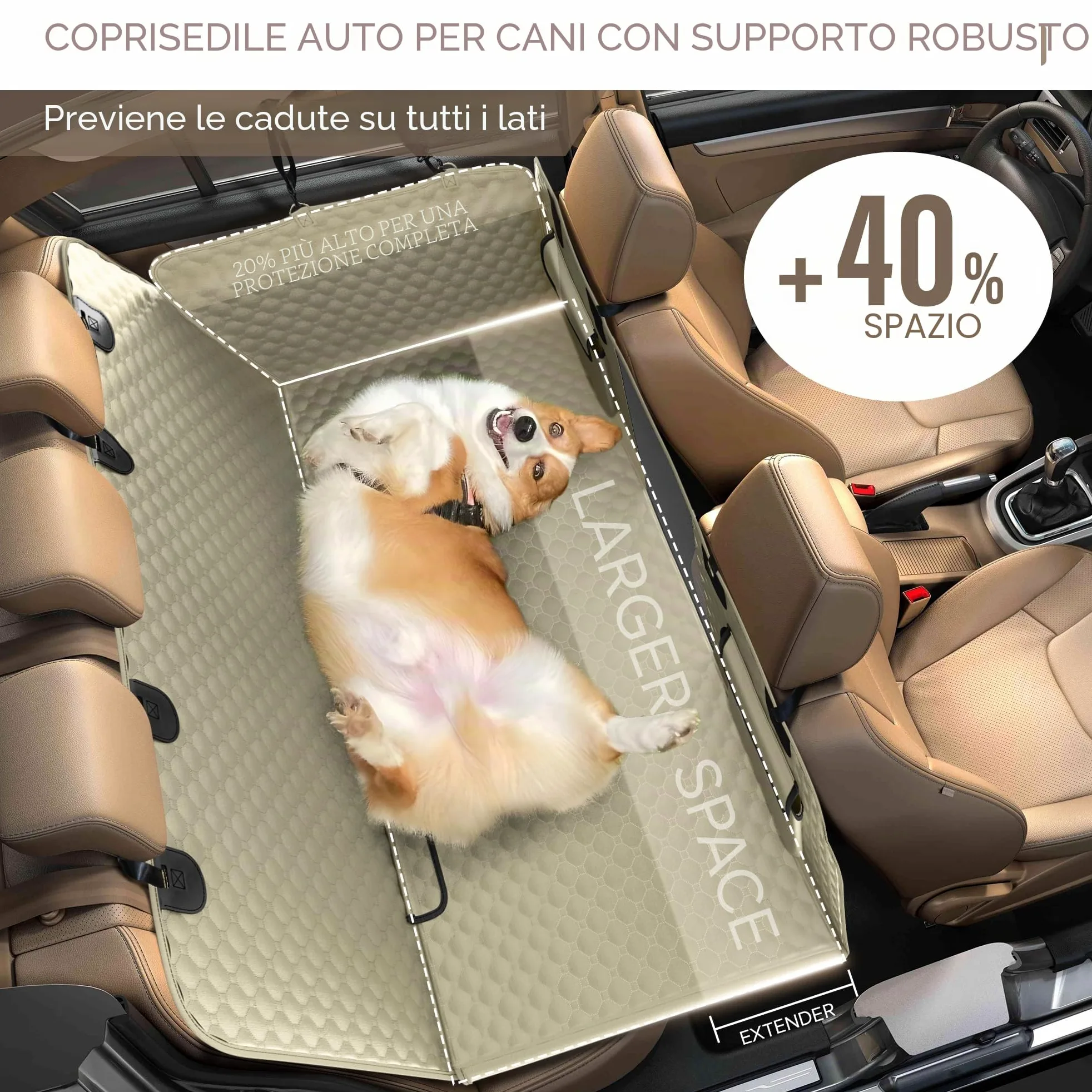 Estensore per sedile posteriore per cani, coprisedile per auto per cani resistente per sedile posteriore e masticatore aggressivo, grande copertura per sedile auto con fondo rigido per cani, amaca per