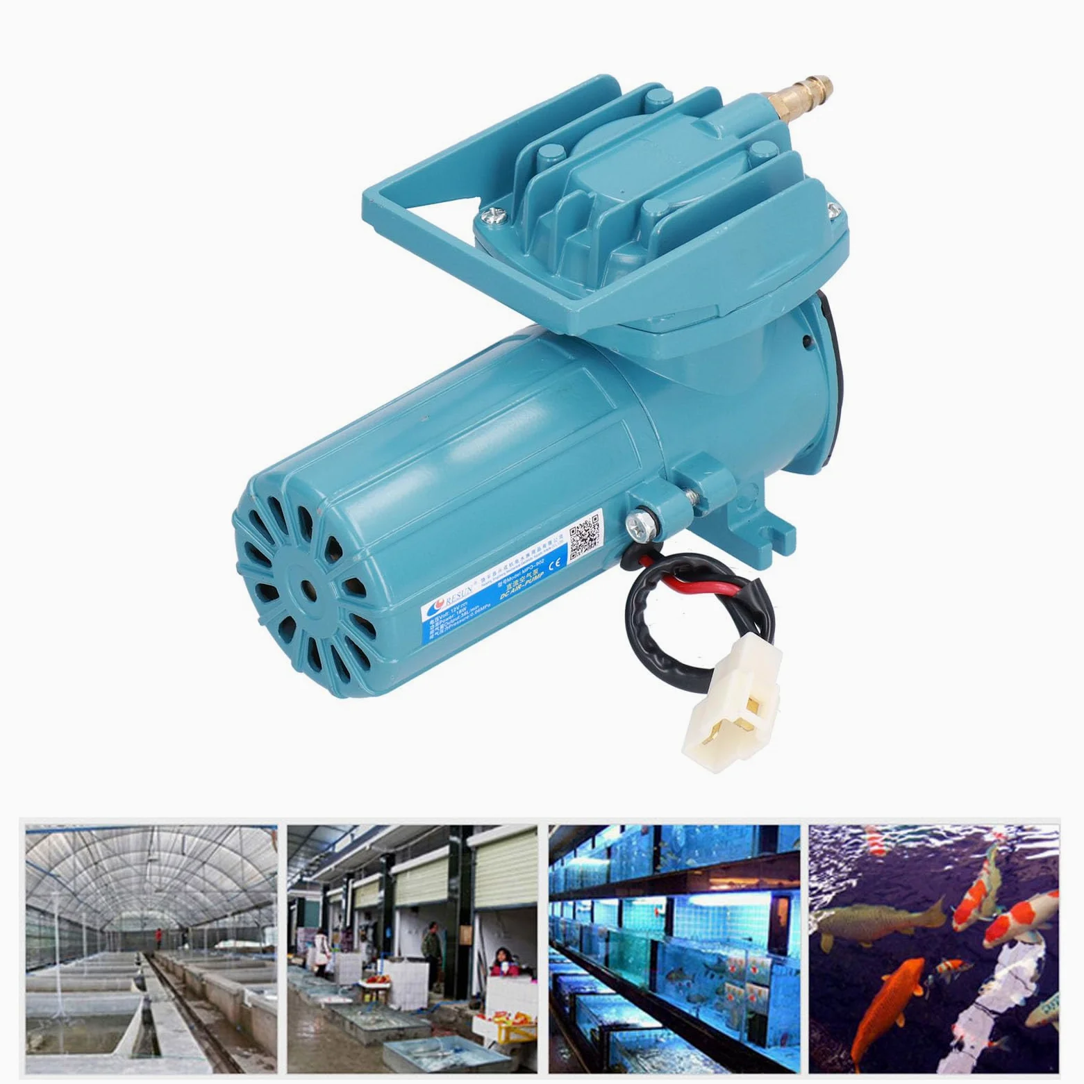 Pompa per Ossigeno DC 12V 18W 38L/h, Aeratore per Acquario 12V con Motore a Magnete Permanente, Pompa Aria Senza Olio per Stagno e Acquacoltura