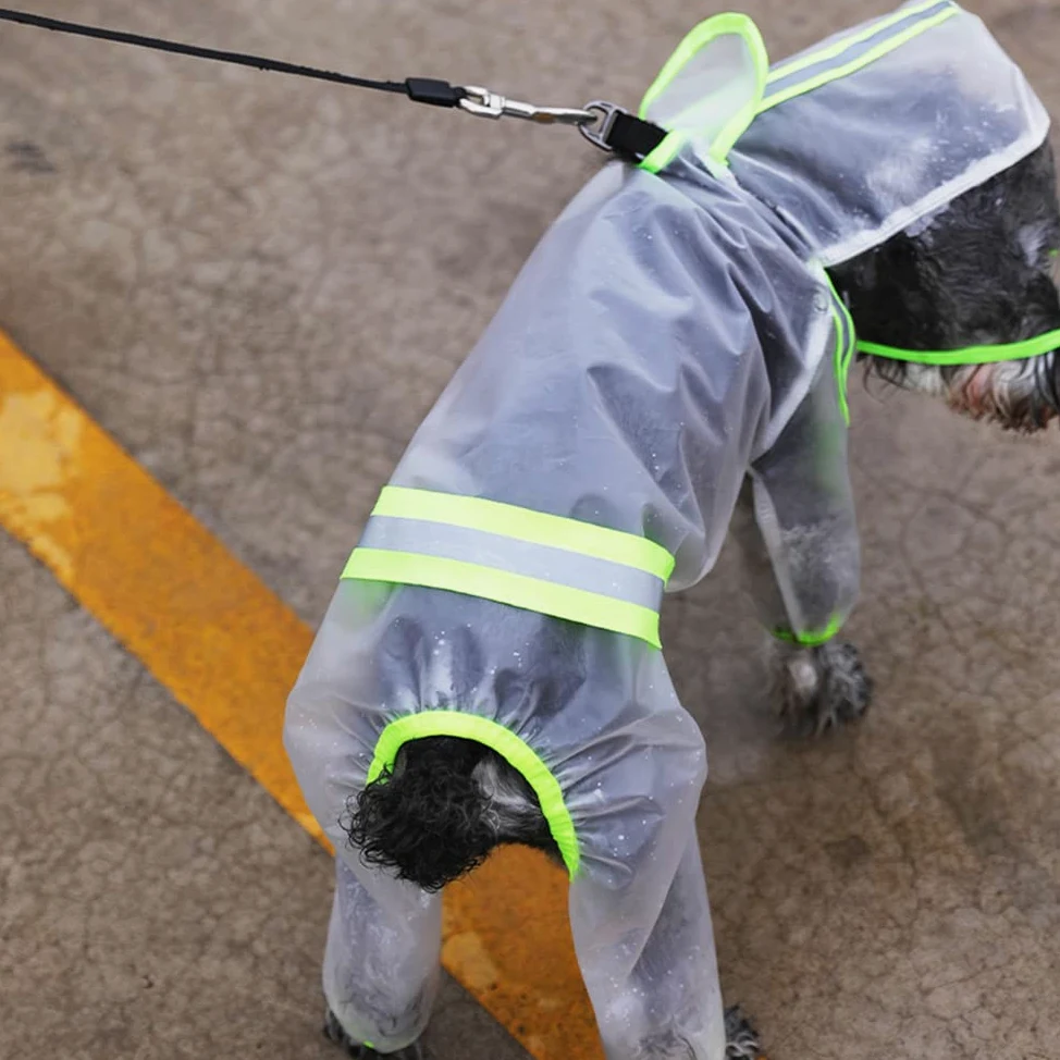 Impermeabile for Cani con Cappuccio a Quattro Zampe, Impermeabile, Riflettente, Trasparente, Fluorescente, for Cani.,Impermeabile per Cani(Green,M)
