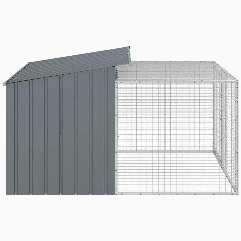 Festnight Gabbia per Cani, Canile da Esterno, Box per Cani da Esterno, Casetta Cani con Corsa Acciaio Zincato Antracite 153x194x110 cm