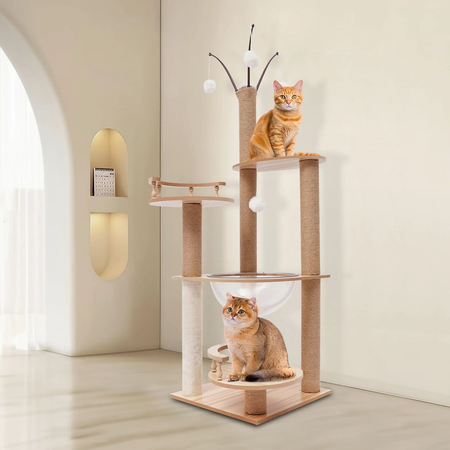 Tiragraffi per gatti, 40 x 40 x 132 cm, multi-livello, stabile, per gatti e gatti, multifunzione, con grattacieli, piattaforma, capsula spaziale, palline da gioco