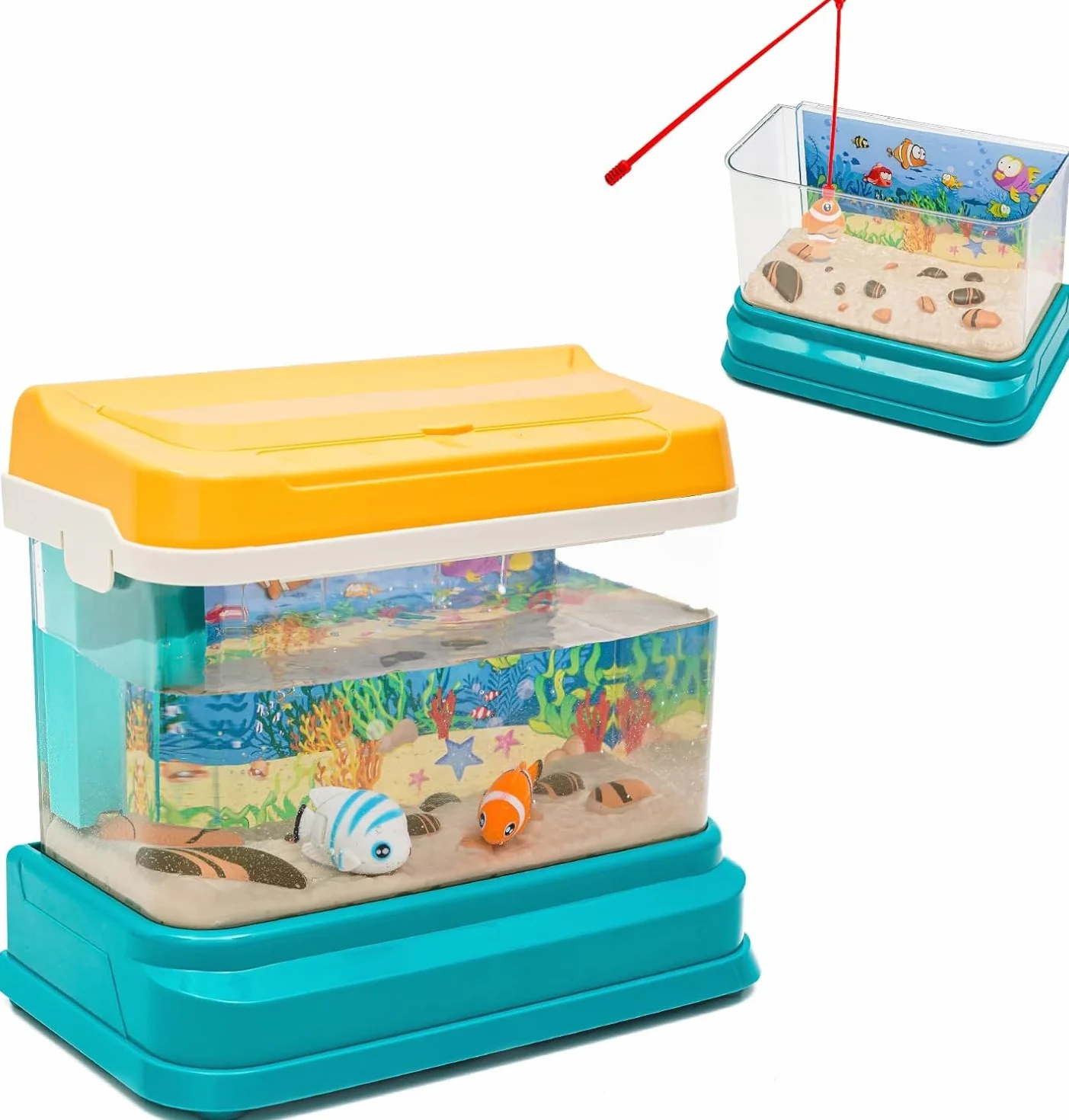 Acquario Bambini Acquario Finto con Pesci*4 in Movimento,Acquario Giocattolo per Bambini con Luce e Musica USB,Canna da Pesca,Rete da Pesca,Animali Giocattolo,Regalo per Bambini Ragazzi Ragazze