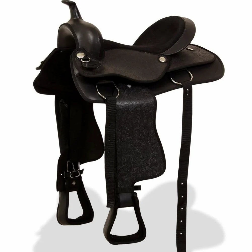 SKM Sella Western Testiera e Pettorale in Vera Pelle 17" Nero