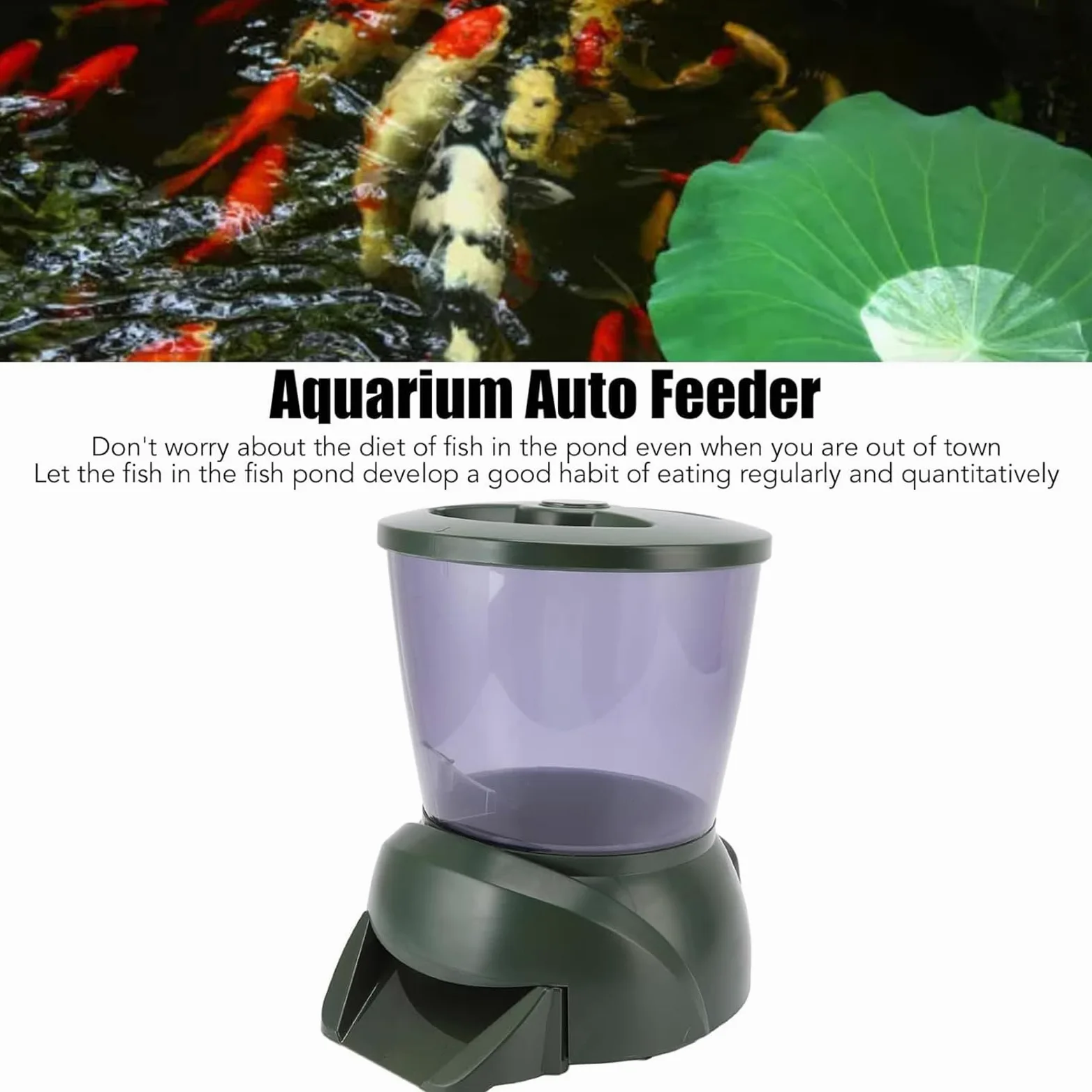 MObyat Distributore Automatico di Mangime per Koi da 4,25 Litri, Resistente alle Intemperie E agli Animali Selvatici, con Secchio Trasparente E Schermo LCD, Ampia Porzione Regolabile, Resistente