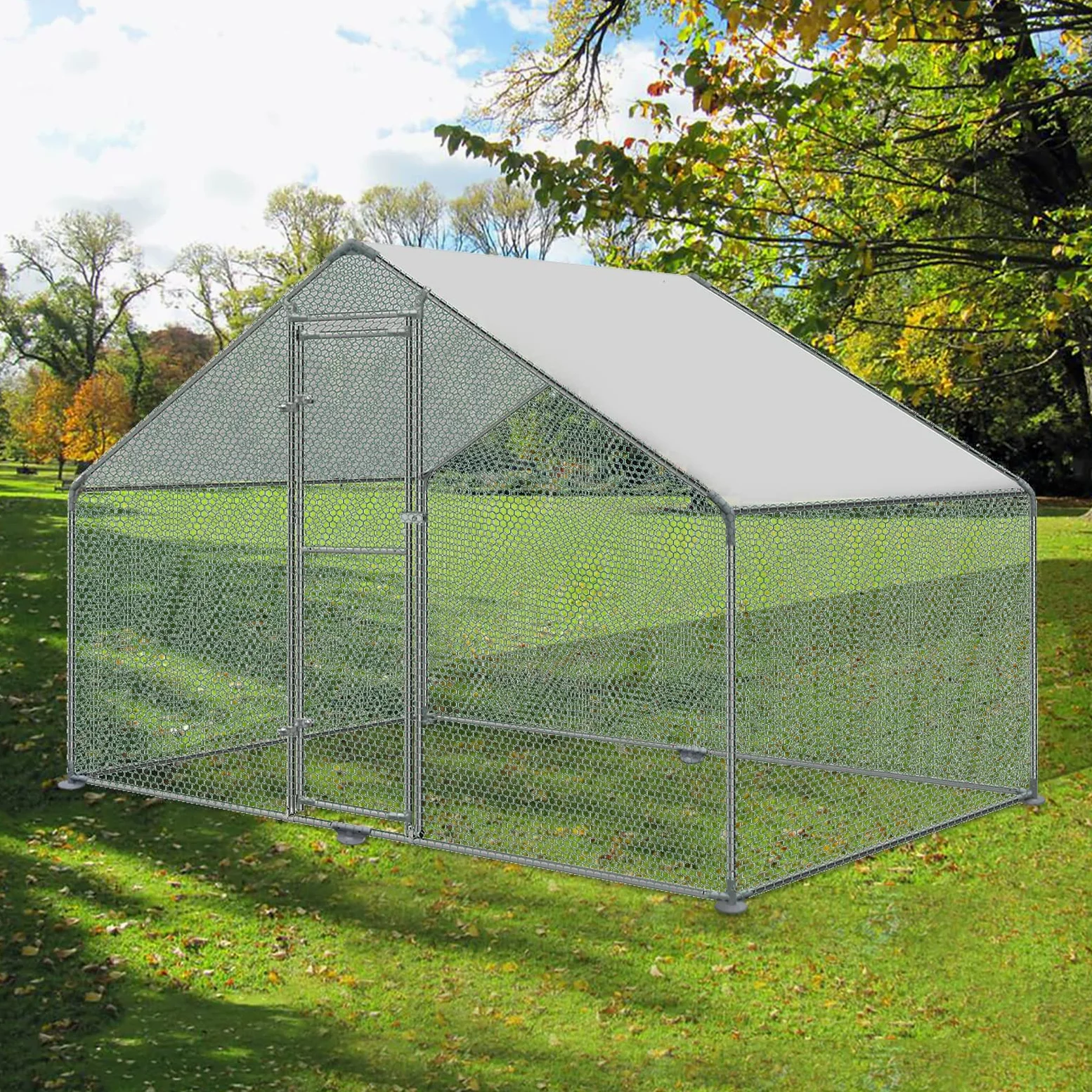 LZQ Grande pollaio in metallo per pollaio con copertura impermeabile per polli all'aperto, pollai per anatre e conigli 3 x 2 x 2 m