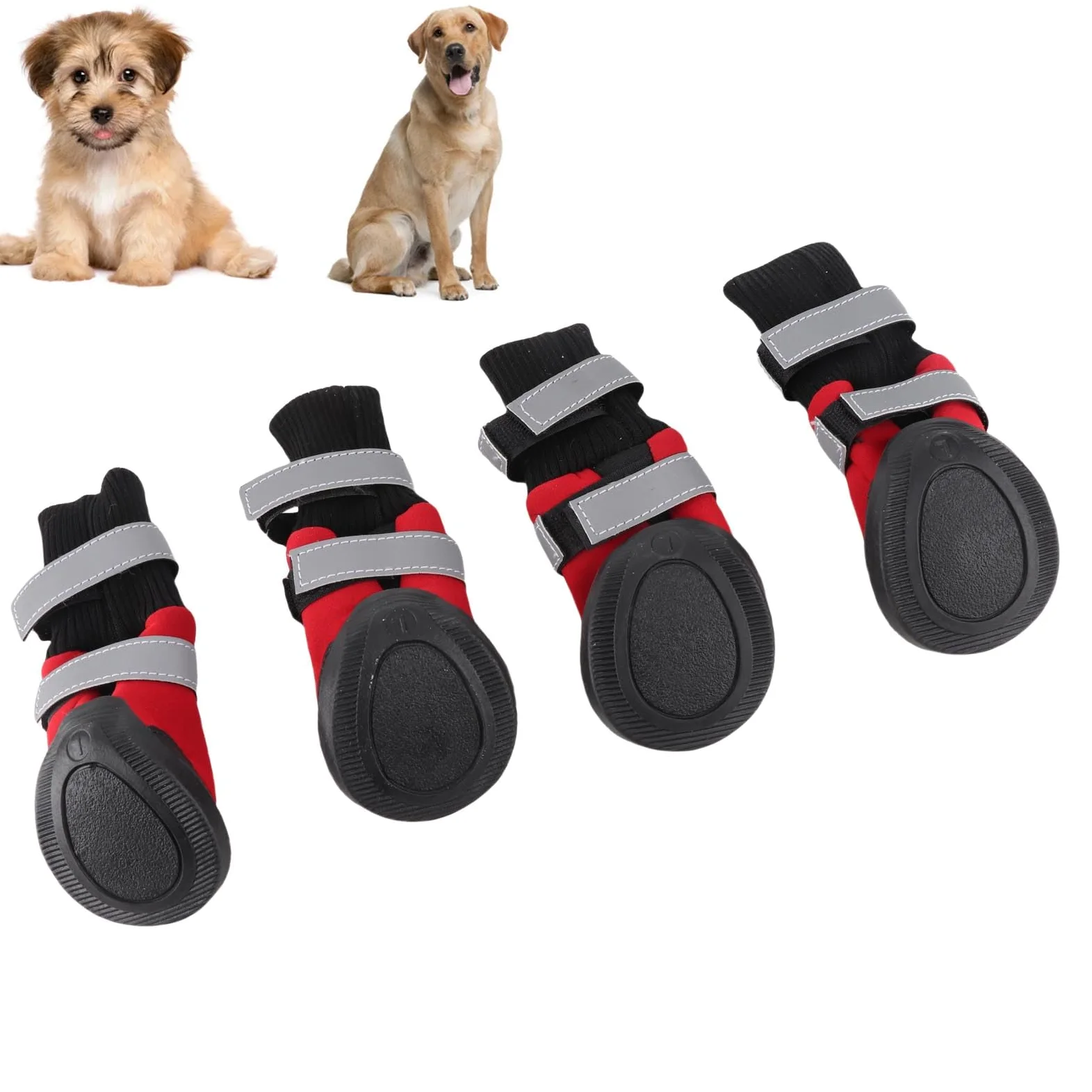 Stivali per Cani 4 Pezzi Scarpe protettive Antiscivolo Nere per Cani da Compagnia Stivali protettivi Caldi Impermeabili per Cani di Taglia Media e Grande(Rosso L)