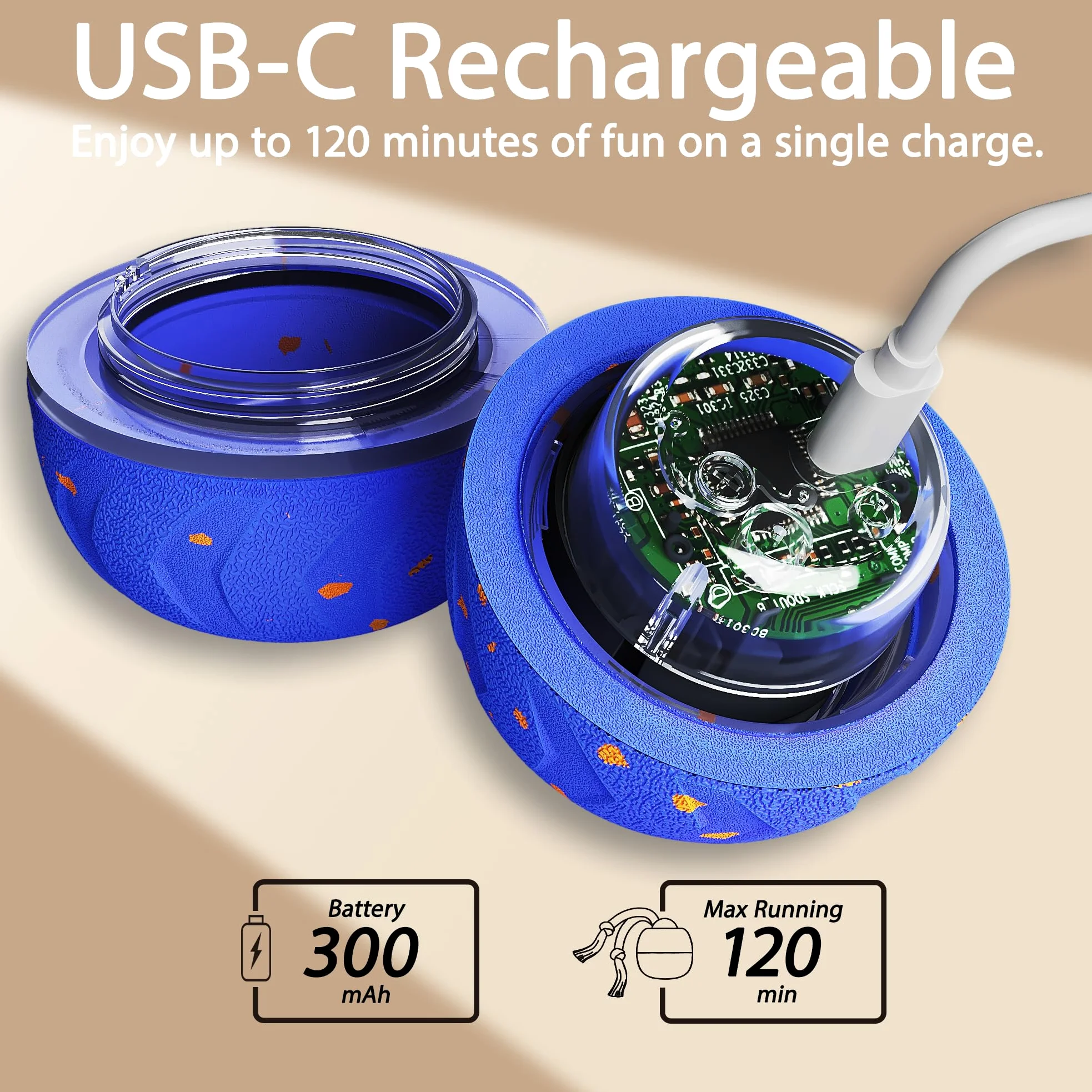 Pallina Interattiva per Cani, Palla Interattiva 3 Modalità, E-TPU, Ricarica USB-C, Sicura Anti-ingestione, Per Cani Piccoli e Grandi (Blu)