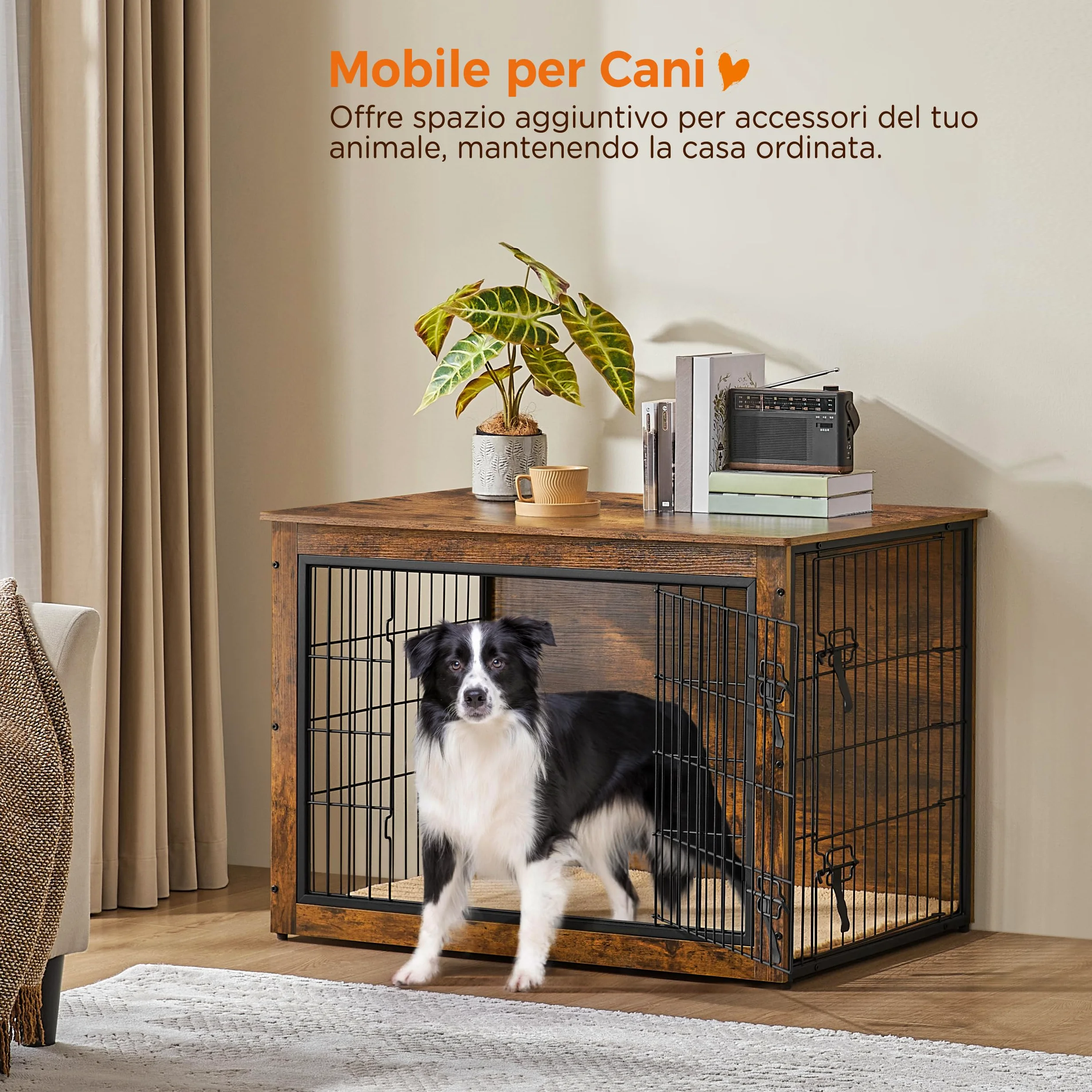 Yaheetech Gabbia per Cani Kennel Tavolino Armadietto con Doppie Porte Gatti a Rete in Legno da Interno (Marrone Rustico, 96 x 65 x 67,5 cm)