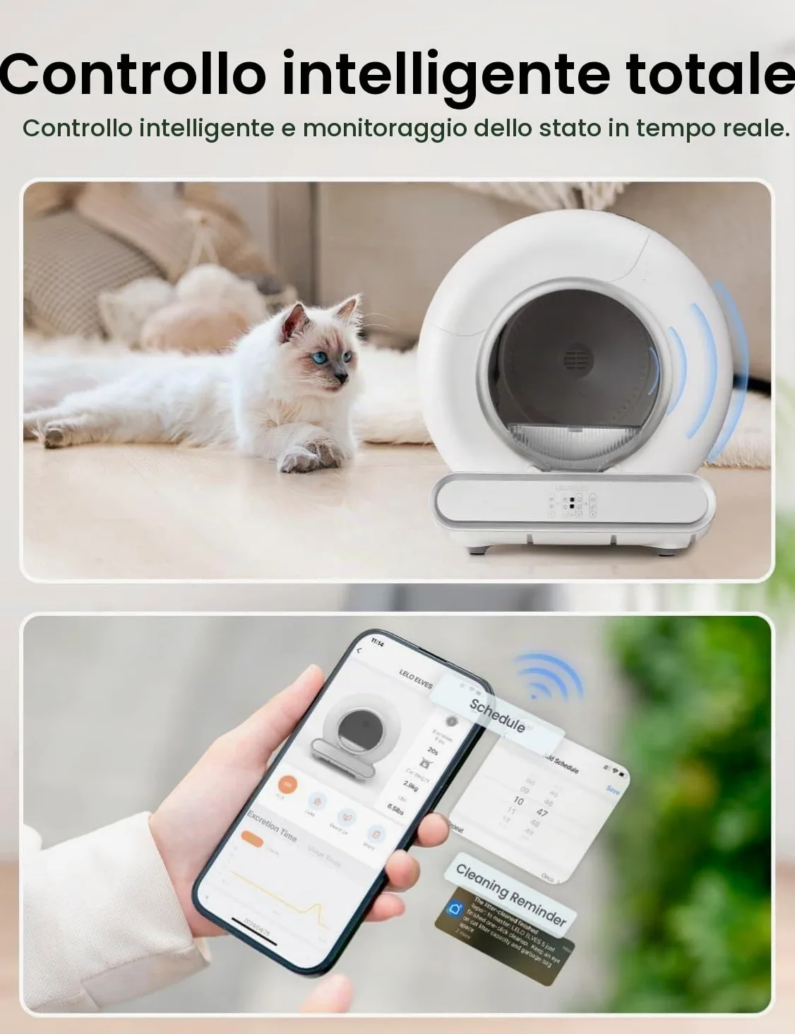Lettiera Gatto Autopulente Grande 65L, Controllo APP Wi-Fi, Lettiera Automatica Intelligente per Gatti Multipli, Sicurezza Anti-Incastro, Silenziosa, Controllo Professionale Odori per Chat