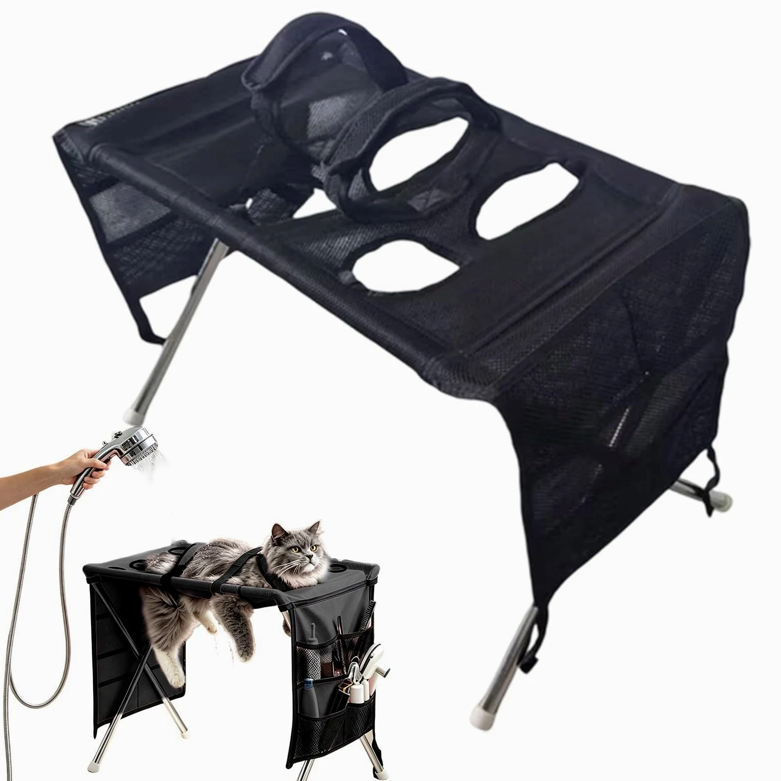 Tavolo per Toelettatura Cani Pieghevole, Supporto Amaca per Toelettatura，C | Tavolo da Bagno per Gatti Traspirante per Cani Piccoli e Gatti Stazione di Toelettatura per Taglio Unghie Asciugatura e Bagno