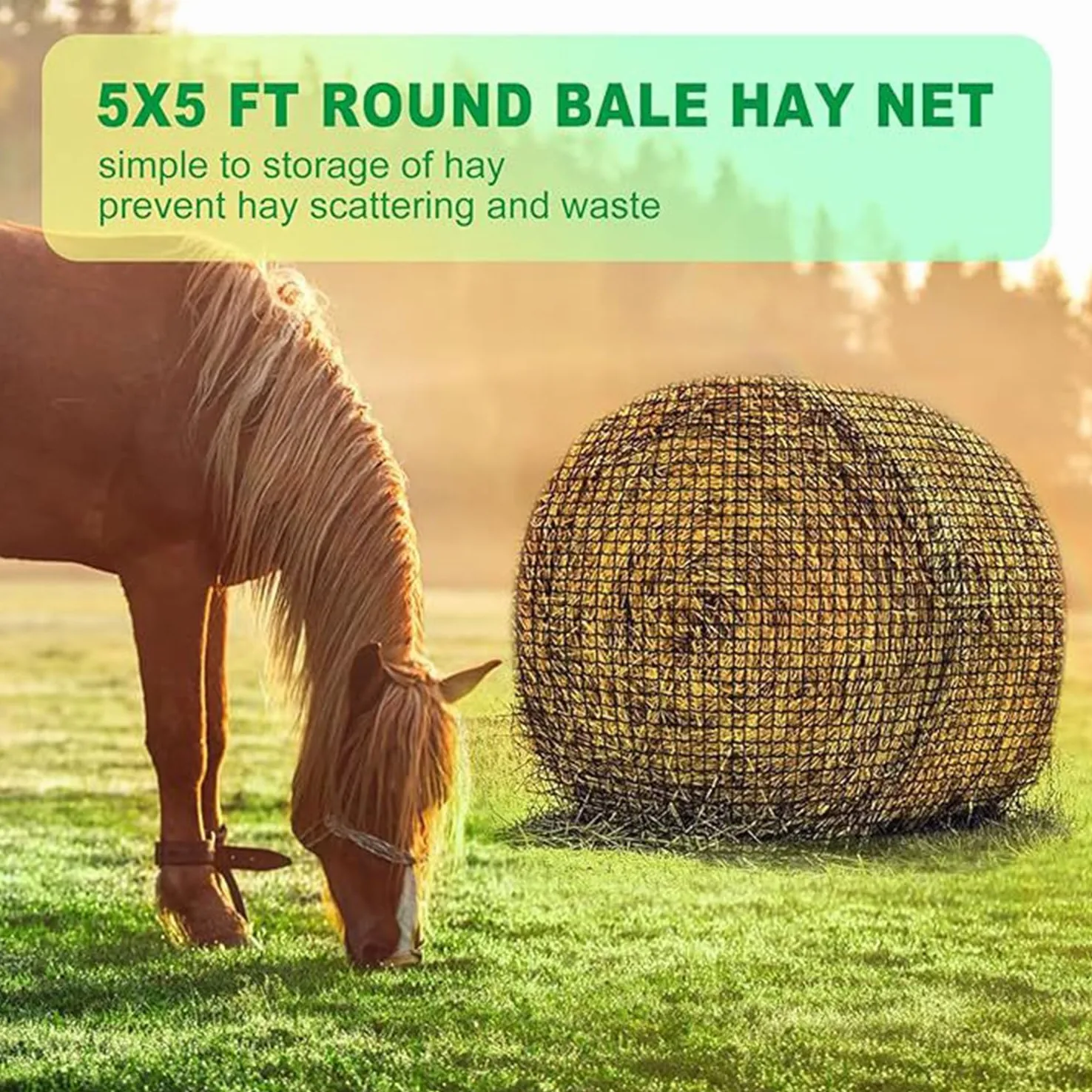 Rete Da Fieno Per Cavalli,5x5 FT Rete Da Fieno Per Balle Rotonde,Per Cavalli,Rete Di Alimentazione a Maglia Stretta,Prolungamento Dei Tempi Di Alimentazione (150x150cm)