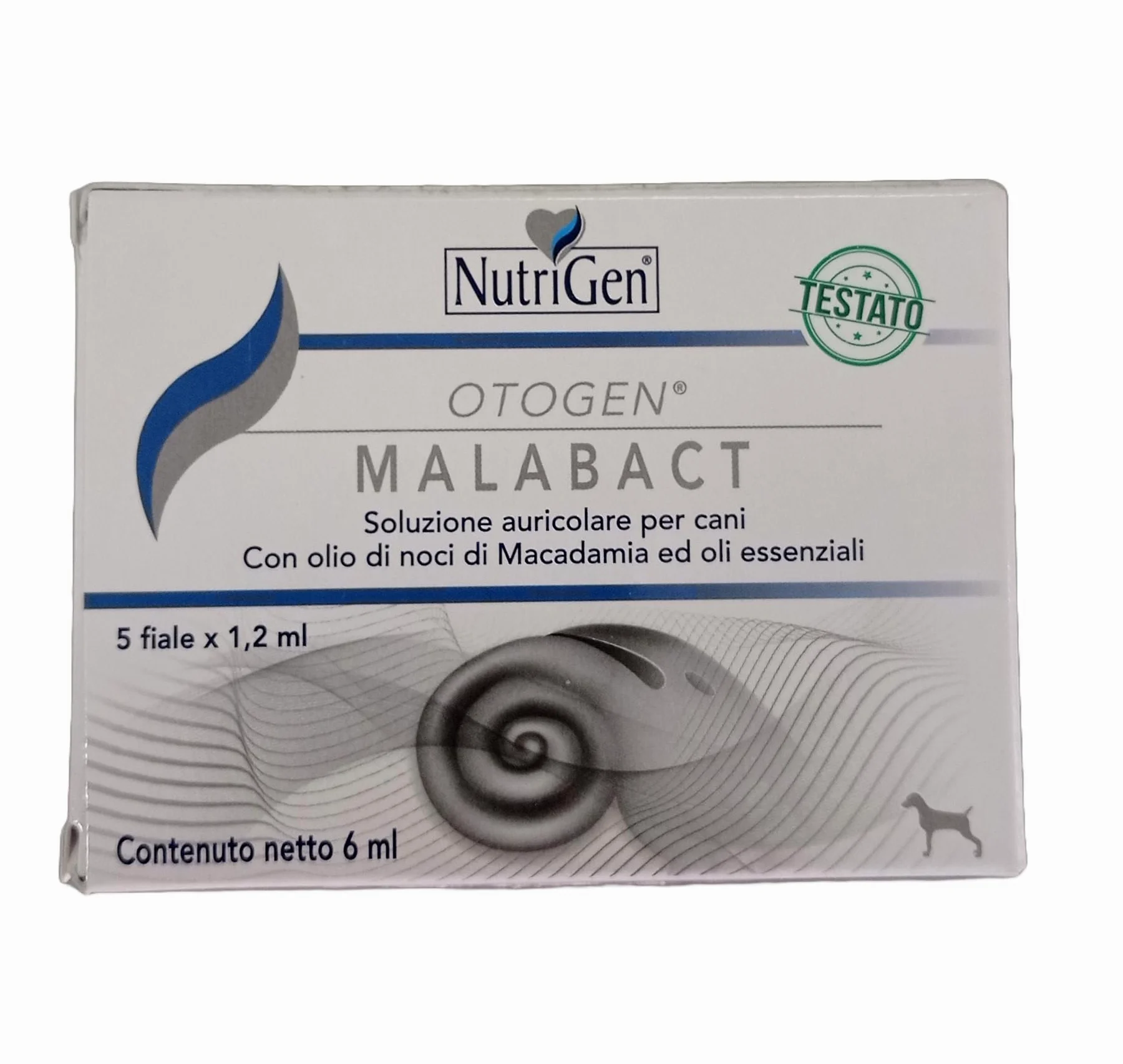 Nutrigen Otogen Malabact 5 fiale da 1,2 ml - Soluzione Auricolare per Cani con Olio di Noci di Macadamia ed Oli Essenziali