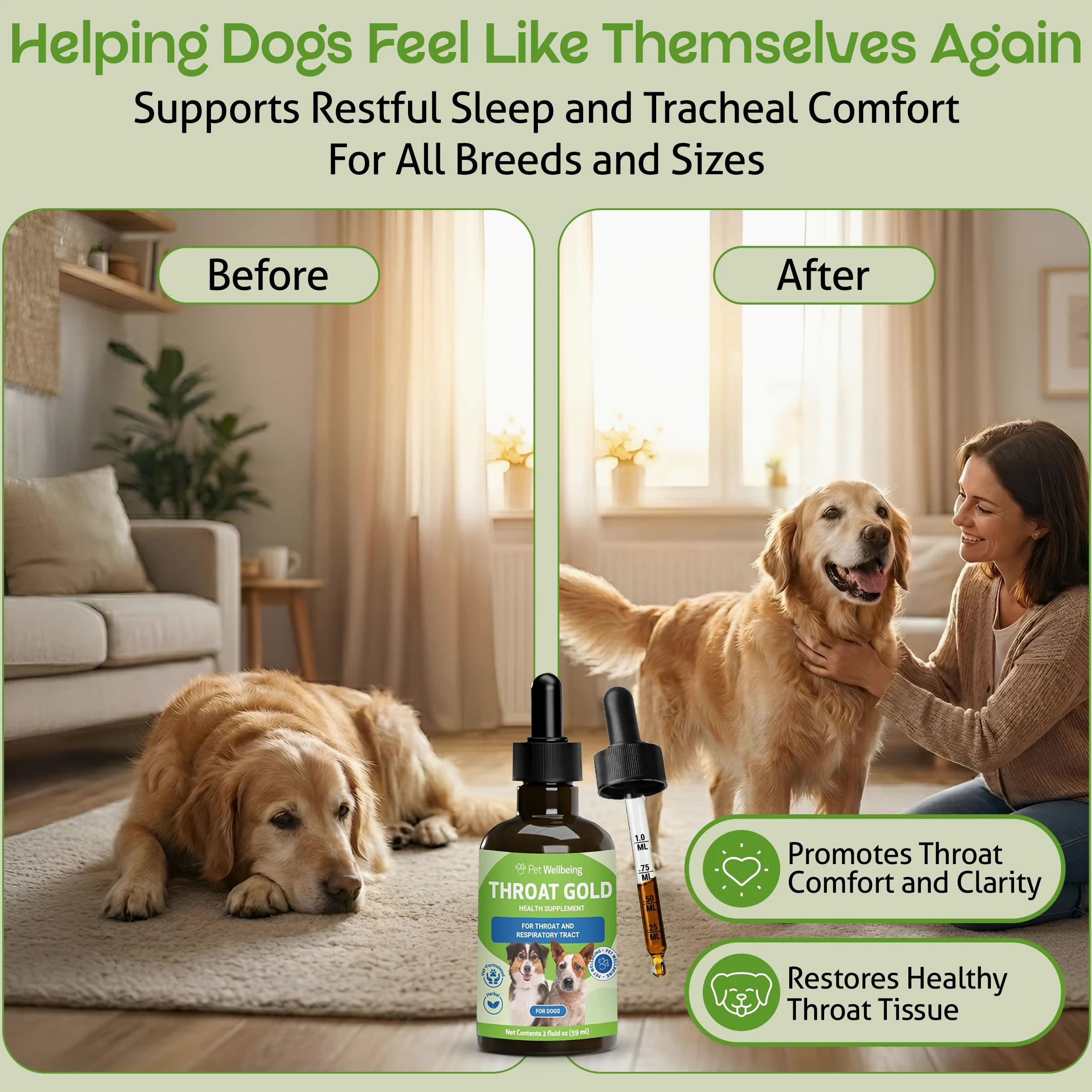 Pet Wellbeing Oro Gola per I Cani - La Tosse A Base di Erbe Naturali, La Gola E Il Supporto Respiratorio per I Cani -