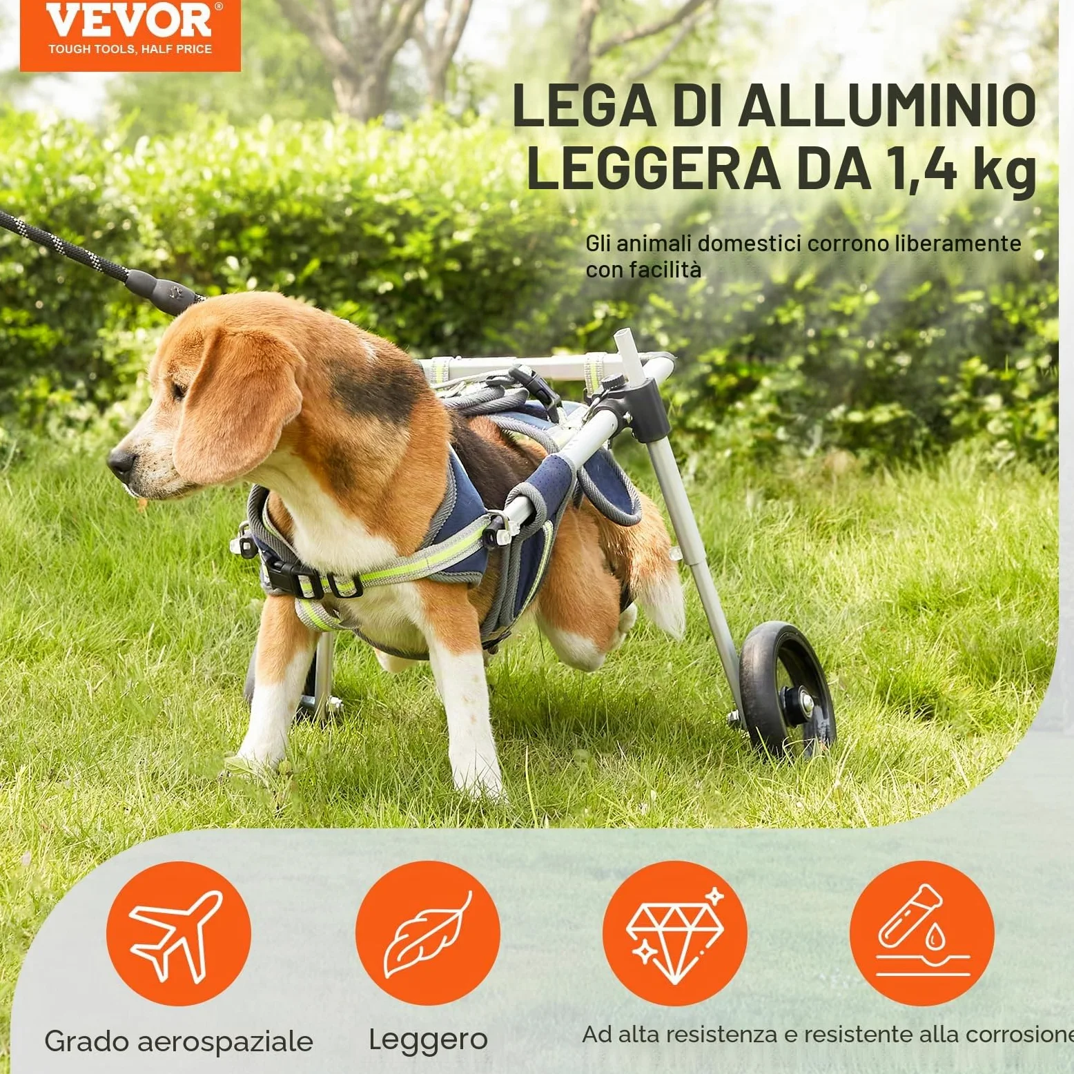 VEVOR Carrozzina per Cani a 2 Ruote per Gambe Posteriori, Carrozzina per Cani Leggera Regolabile Aiutare nella Guarigione, Carrello per Cani/Sedia a Rotelle per Feriti, Disabili, Paralisi, Misura S