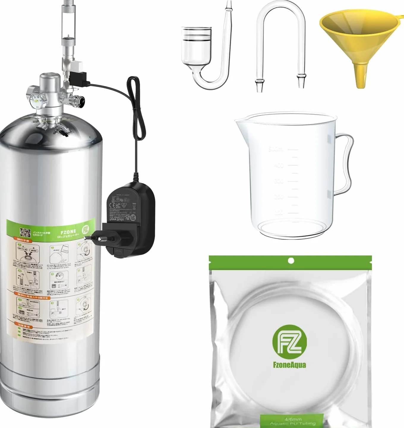 FZONE 2.5L Aquarium CO2 Generator System Carbon Dioxide Reactor Kit con regolatore e valvola ad ago per Acquario Piante Serbatoi (2.5L(with solenoid))