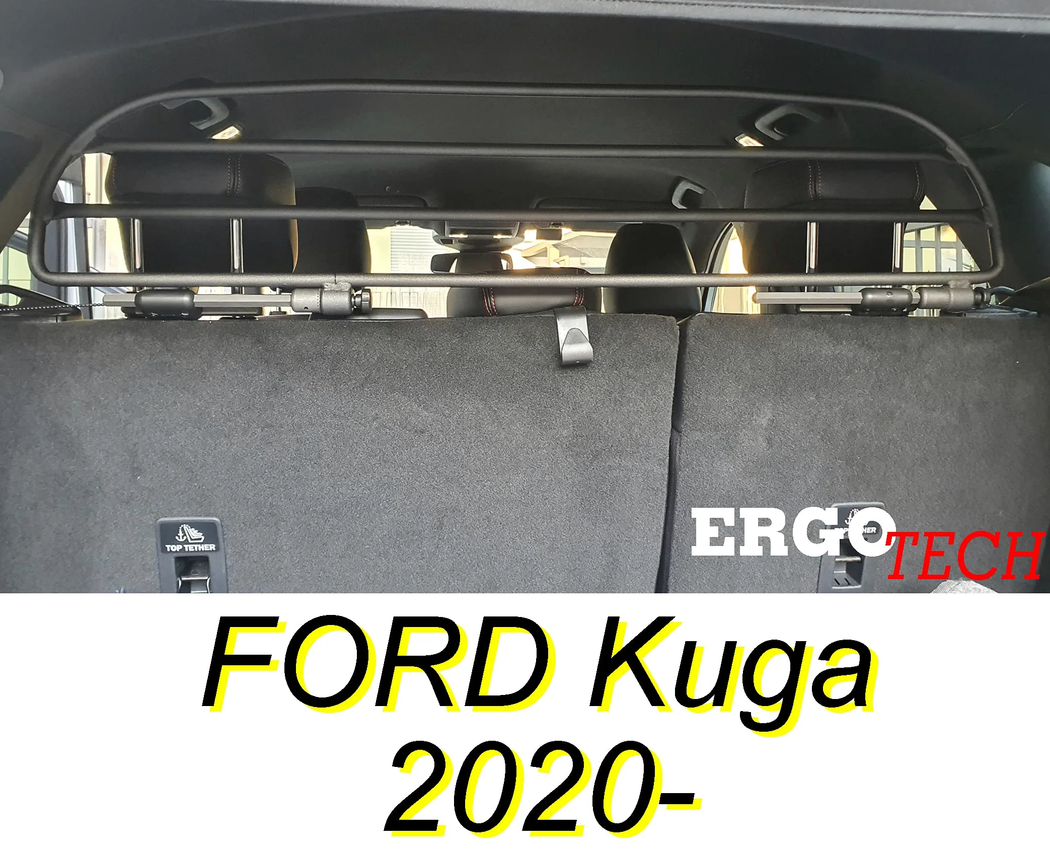 ERGOTECH Divisorio Griglia Divisoria in Metallo Compatibile con Ford Kuga (dal 2020 in Poi) RDA65HBG-XS, per Trasporto Cani e Bagagli