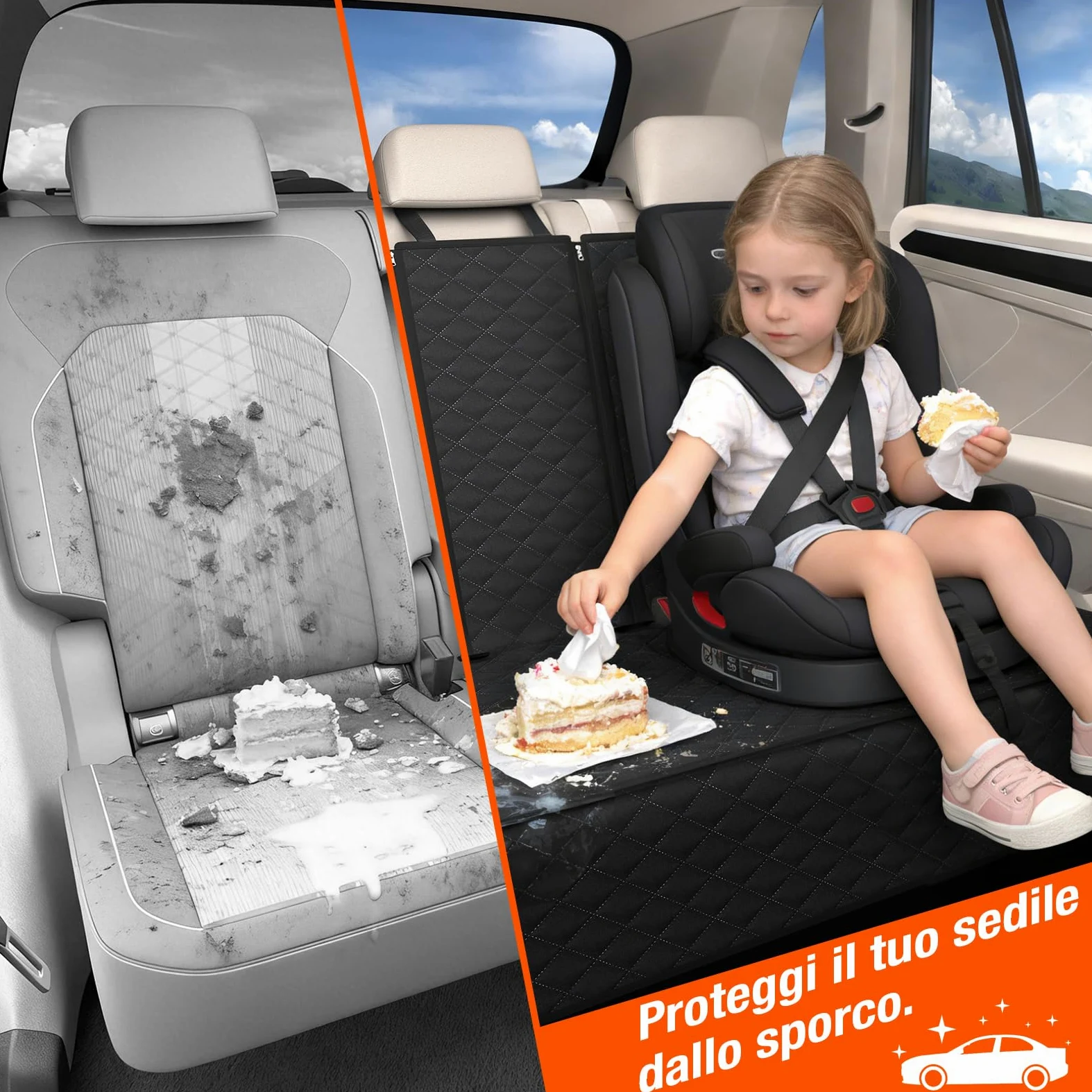 Coprisedile Auto per Aani Sedile Posteriore Dell'Auto, Antiscivolo, Impermeabile, 136 x 45 cm, Antigraffio, con Isofix, Compatibile con La Maggior Parte Delle Auto, SUV e Camion (Nero)