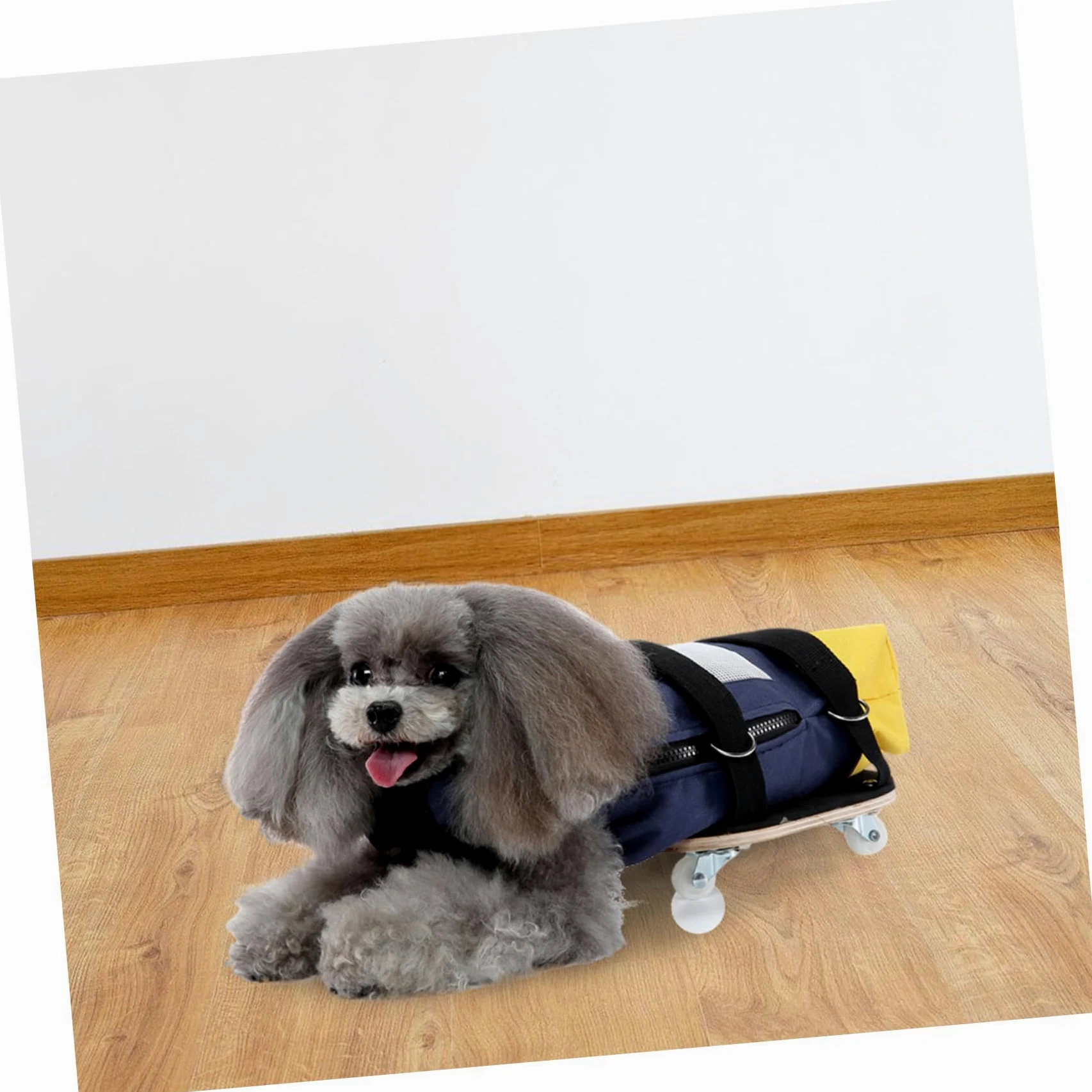 Carrellino con Ruote per Cani Disabili con Supporto per Zampe Posteriori, Realizzato in Poliestere e Legno, Portatile, per Uso Interno ed Esterno