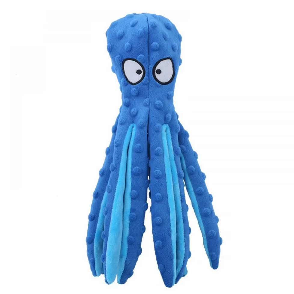 USB Squeak Dog Toy Octopus-No fill plissettato peluche per cani, cucciolo giocattolo, resistente giocattolo interattivo per masticare cani dinosauro, cani piccoli, medi e grandi (4 colori)-blue