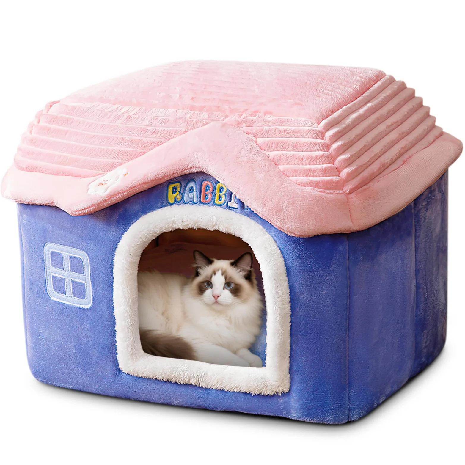 ALLSOPETS Cuccia per Gatti da Interno e Casa Pieghevole per Cani, Cuccia Calda Invernale con Cuscino Rimovibile e Fondo Antiscivolo per Cuccioli e Gattini (Blu, M)
