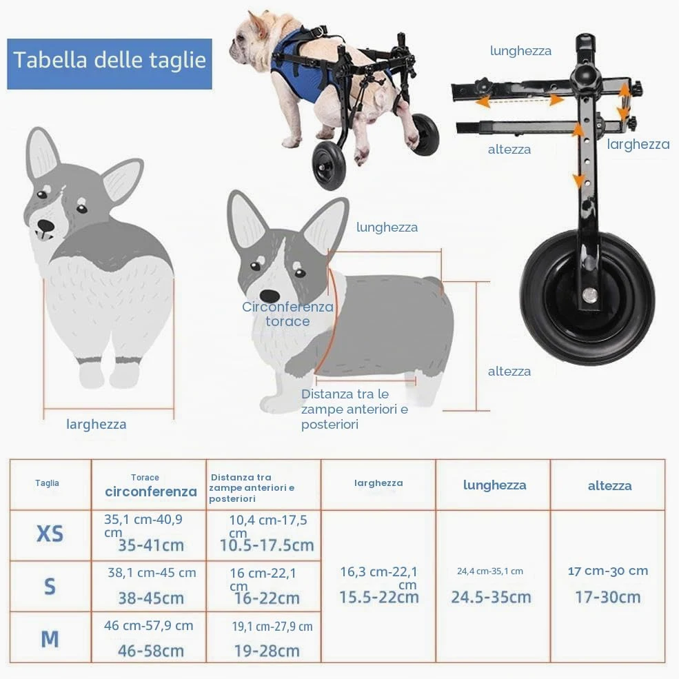 Ausili per la mobilità degli animali domestici regolabili con ruote Carrello di assistenza per la riabilitazione dei cani Veicolo di assistenza per la mobilità degli animali domestici per cani di