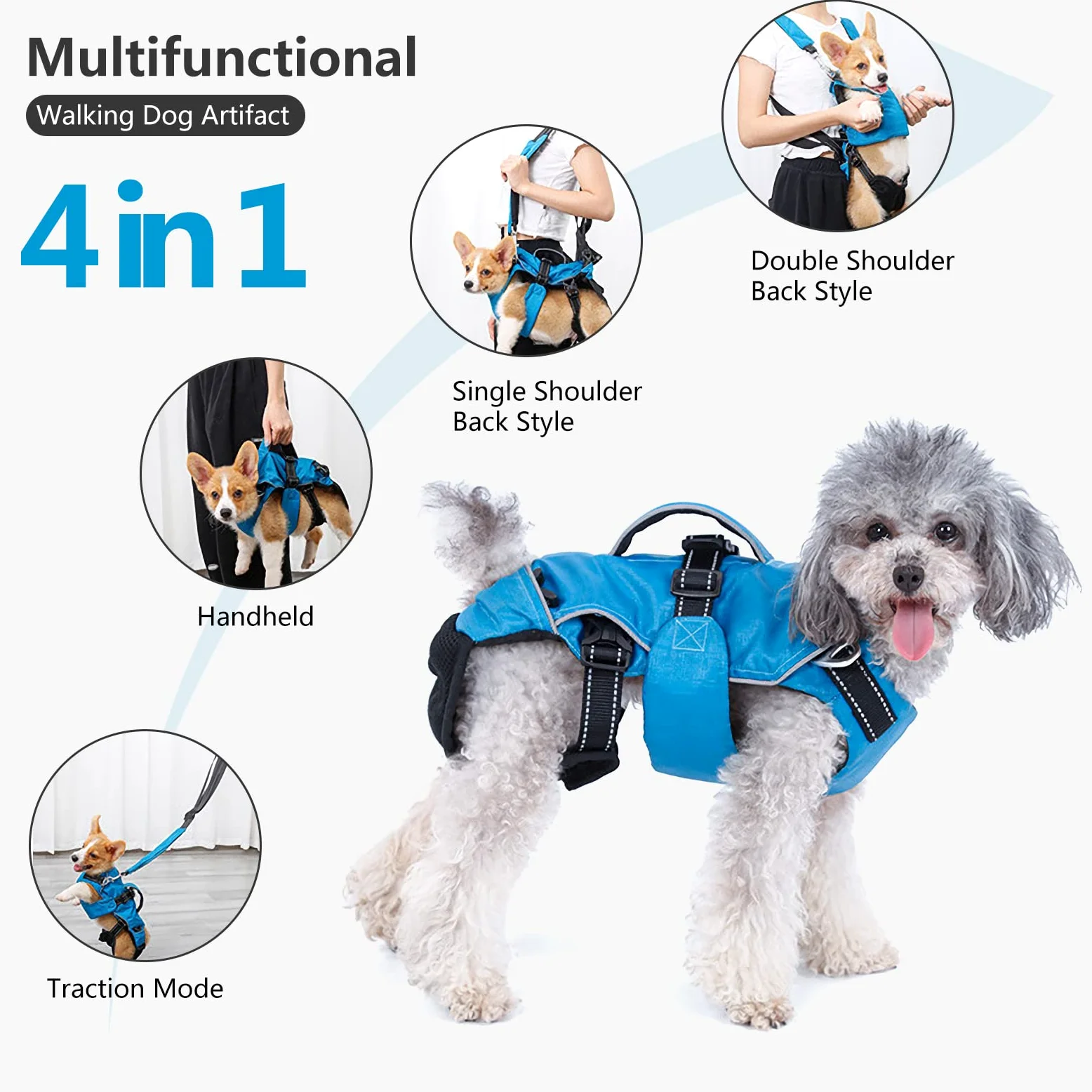 PETCUTE 5-IN-1 Zaino Frontale per Cani,Traspirante Marsupio per Cani con Cinturino Riflettente,Maniglia Confortevole,Regolabile,Borsa da Trasporto per Cane per Viaggio,Campeggio,Passeggiate