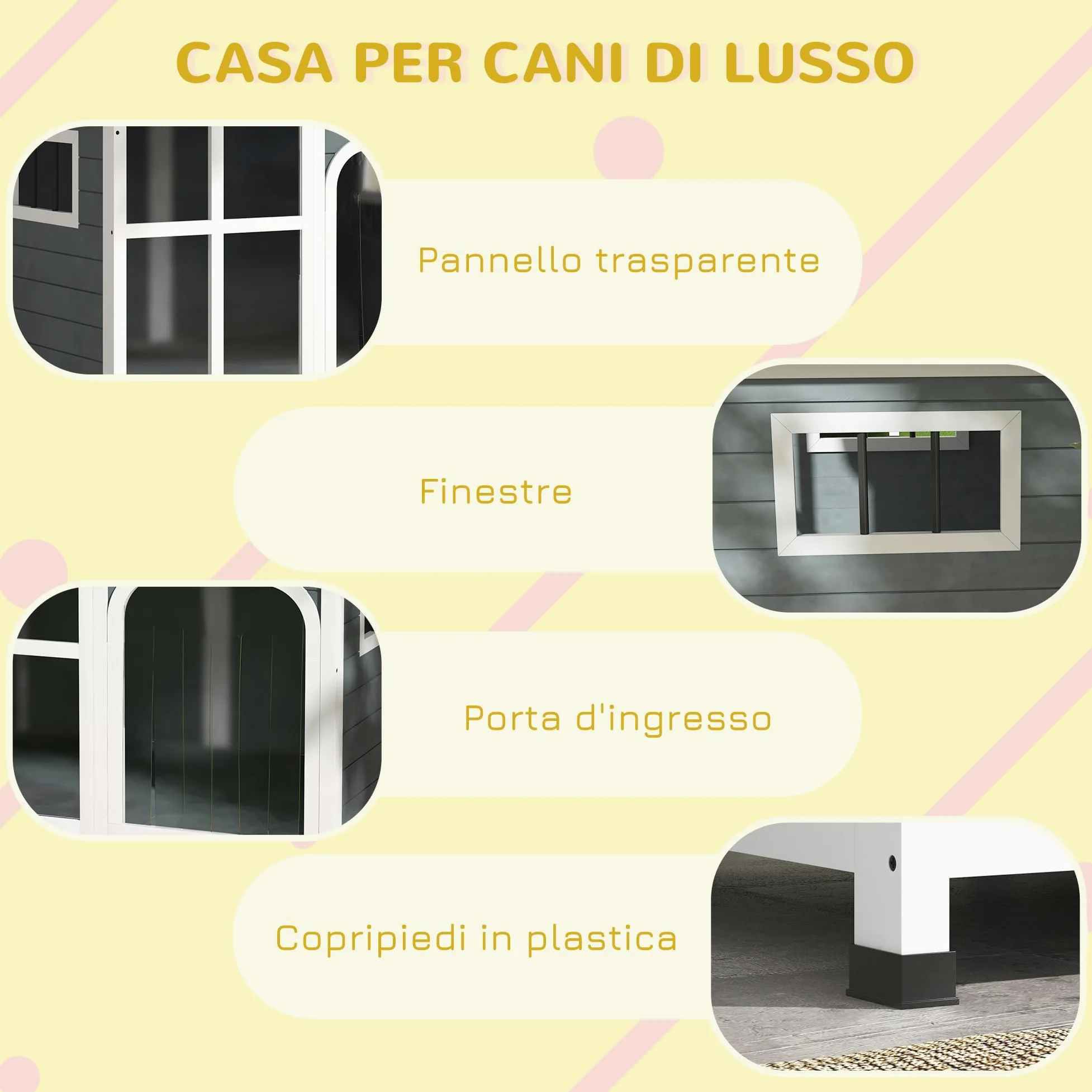 PawHut Cuccia per Cani da Esterno in Legno, Casetta per Cani con Tenda Protettiva, Finestra e Tetto Apribile, Cani Taglia Media max. 20 kg, 101x66.5x70.5cm, Grigio Scuro