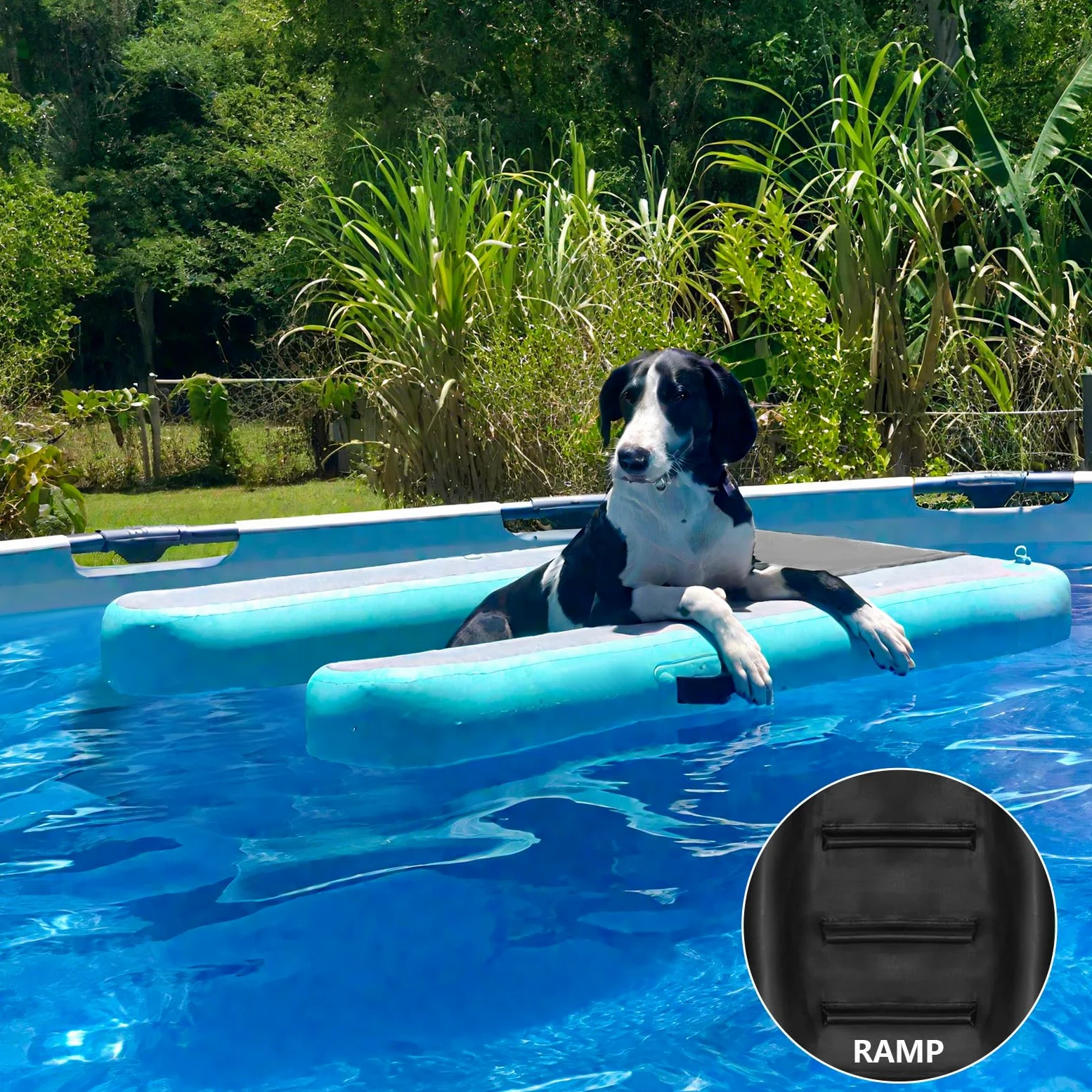 Rampa Gonfiabile per Cani da Barca, Rampa d'Acqua per Cani di Grossa Taglia fino a 200 libbre (90,7 kg), Galleggiante in PVC Antiscivolo con Scala Zattera d'Acqua per Animali per Piscina, Molo