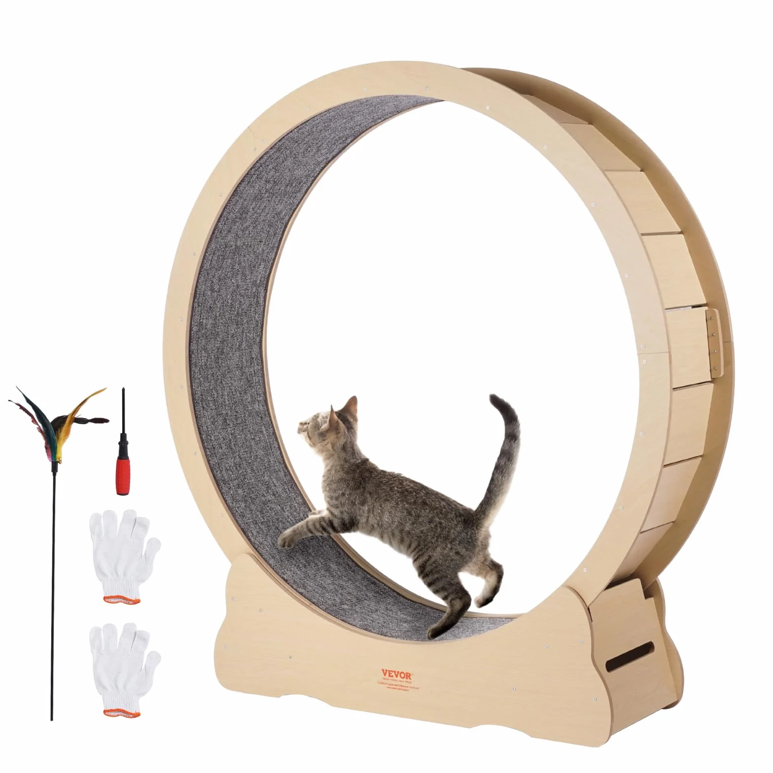 VEVOR Cyclette per gatto in Legno, Tapis Roulant Diametro 1320 mm, Ruota per Esercizi con Tappeto Rimovibile per gatto