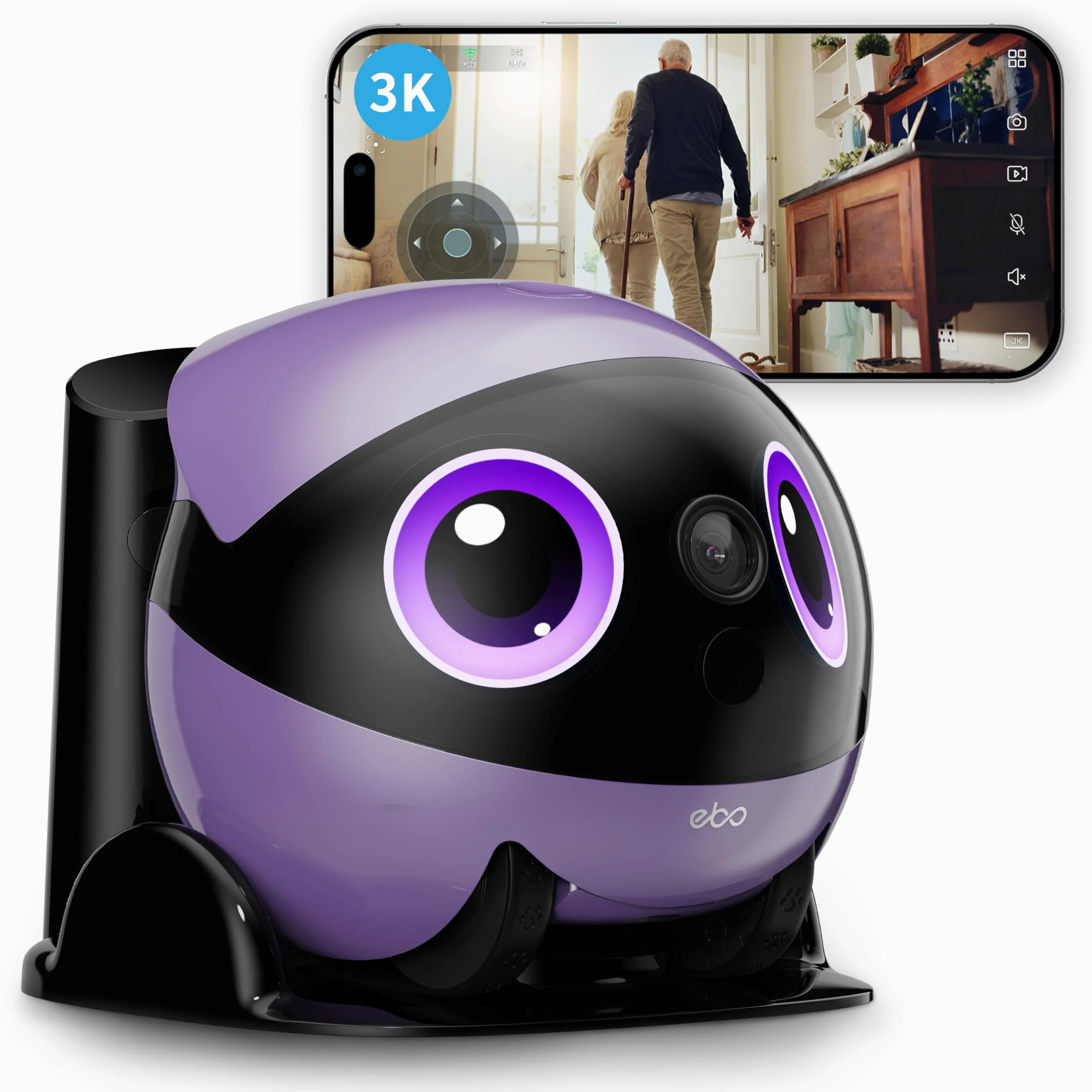 Enabot EBO Air 2 Plus FamilyBot, robot interattivo, sorveglianza domestica mobile 3K, telecamera di sorveglianza con chat AI (chatGPT) e pattuglia auto e audio e videochiamate bidirezionali (nebbia