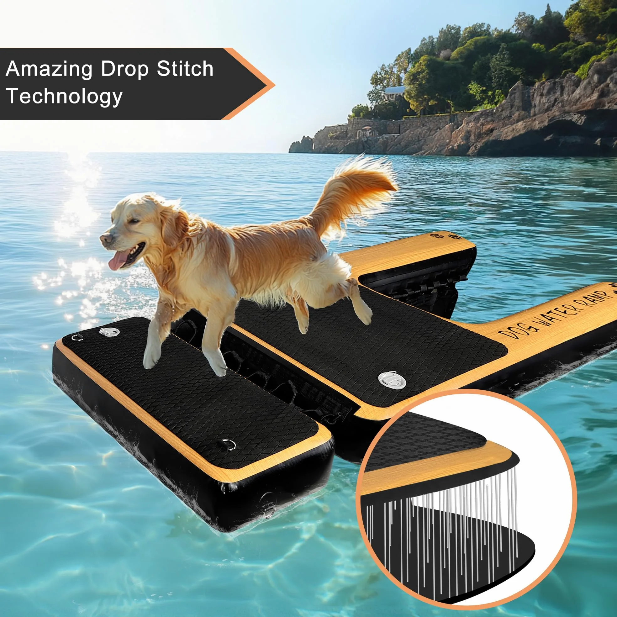 Rampa d'acqua per cani, a doppio strato, extra large, gonfiabile, per piscine, cuccioli, antiscivolo, per barche e banchine per cani fino a 100 kg