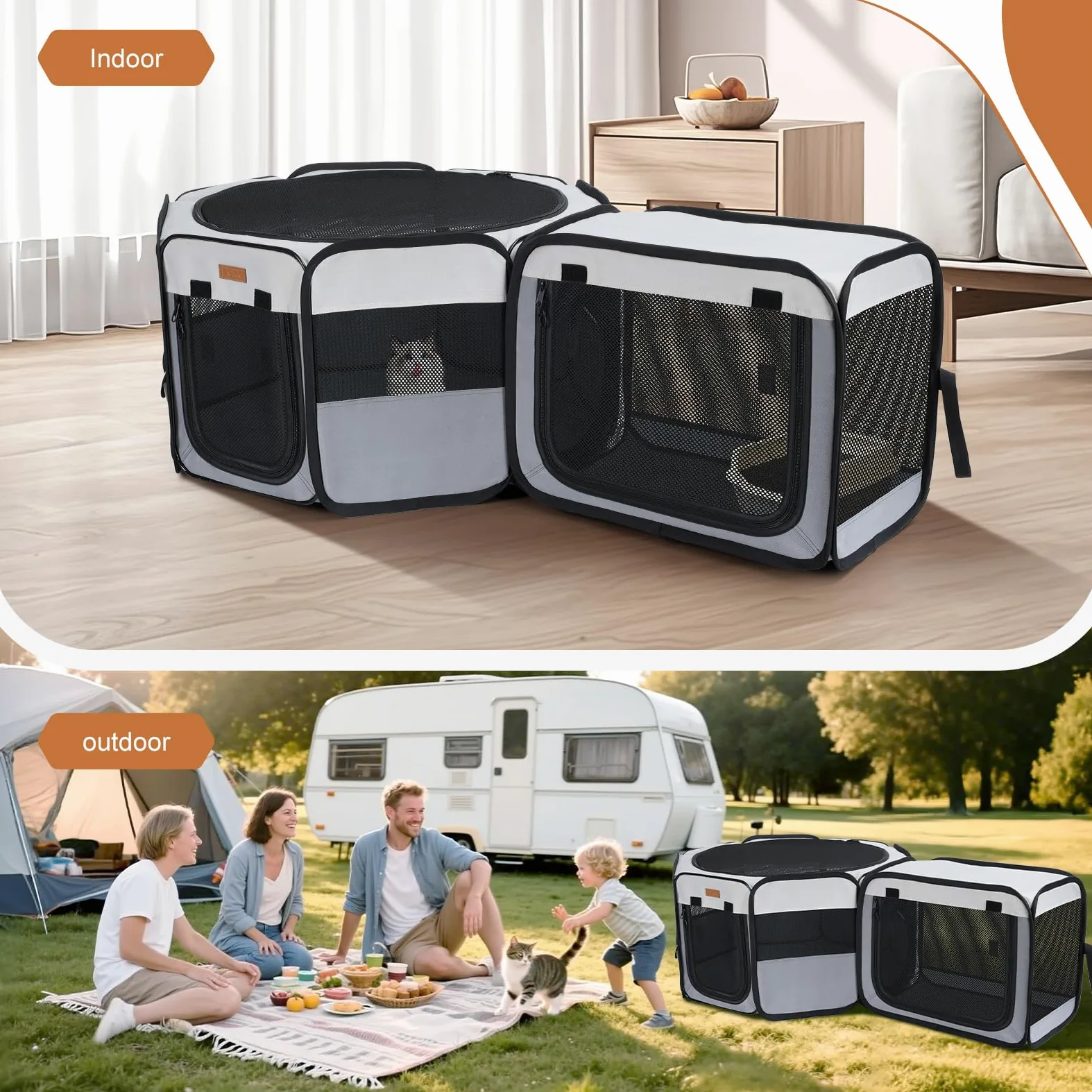 Beccucciolo pieghevole, 155 x 48 cm, portatile, 2 in 1, per interni ed esterni, box per cani con borsa per il trasporto per gatti, cuccioli e piccoli animali, utilizzabile separatamente