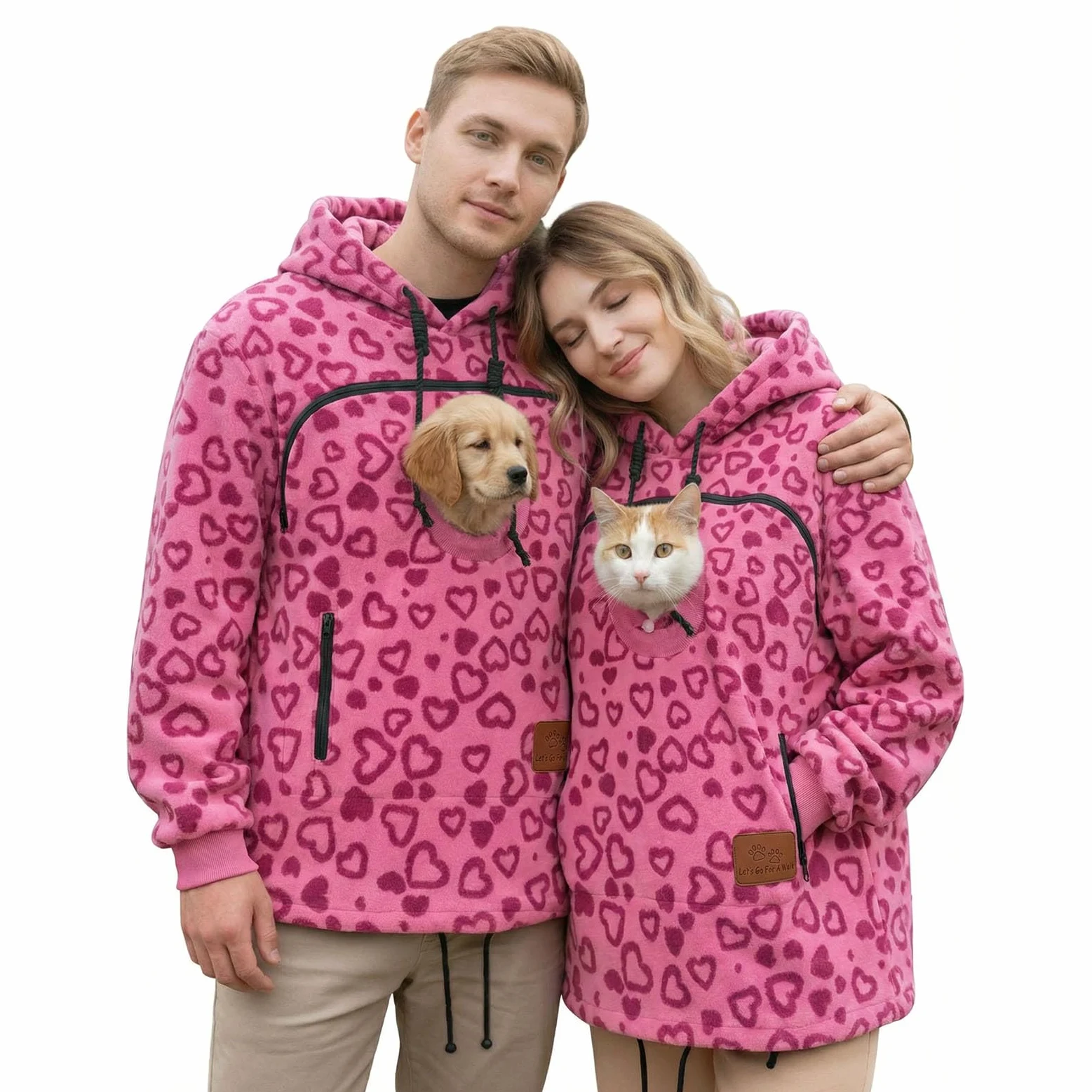 Generico Felpa con Cappuccio for Trasportino for Cani da Compagnia da 2 Pezzi con Cerniera E Tasca A Marsupio for Gatti Che Trasporta Felpe con Cappuccio Larghe in Pile Caldo(Hot Pink,3X-Large)