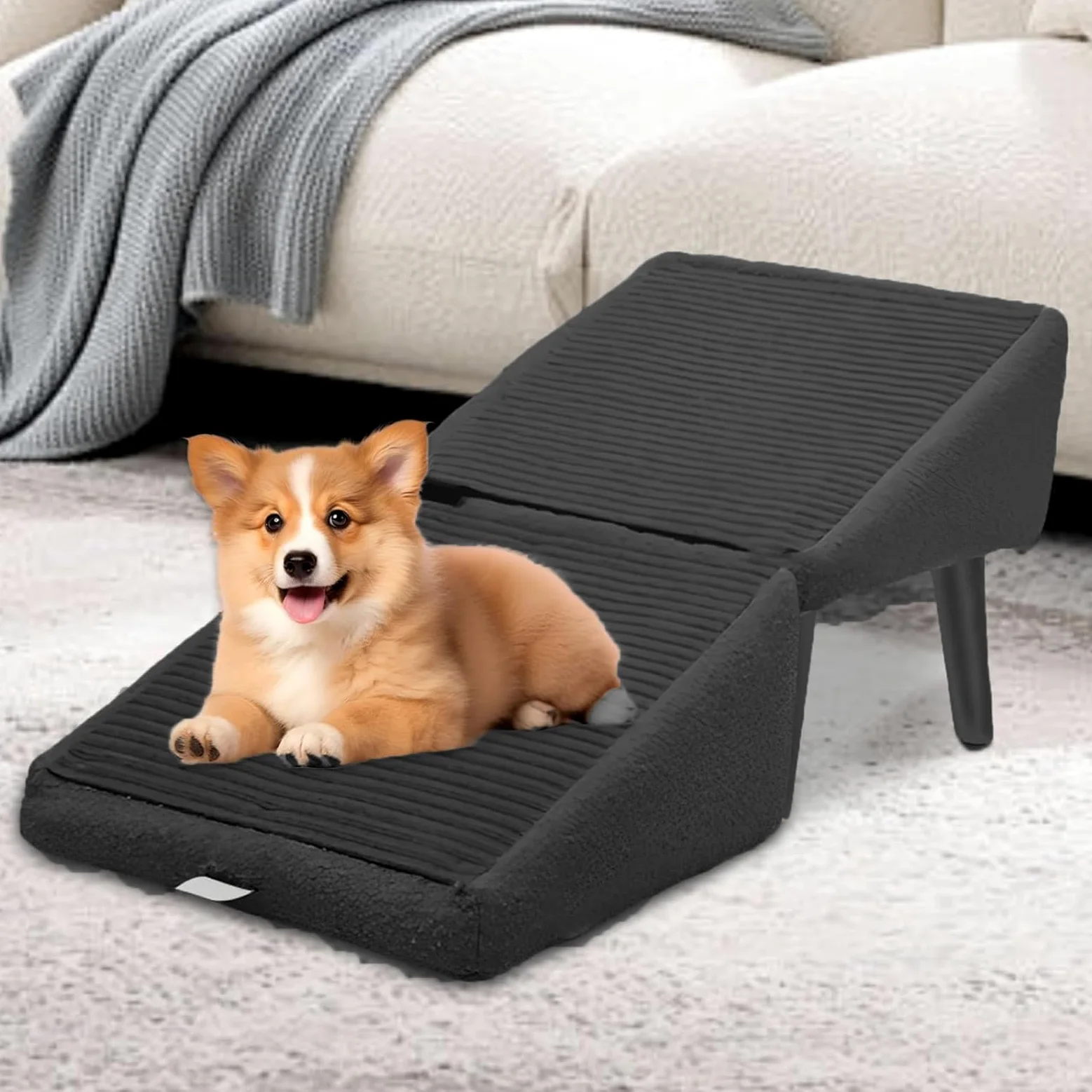 Generico Rampa Antiscivolo per Cani, Divano Letto Pieghevole per Auto, Scale per Cani di Piccola Taglia, Scale per Animali Domestici Leggere, per Letto a Soppalco E Divano,Nero