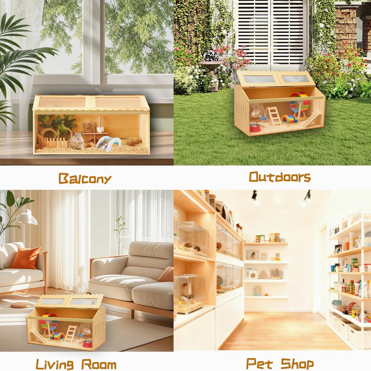 Gabbia in legno per criceti, grande gabbia per criceti con parte superiore apribile, 80 x 40 x 40 cm, trasparente, per criceti nani, per esercizi all'aperto, per criceti siriani
