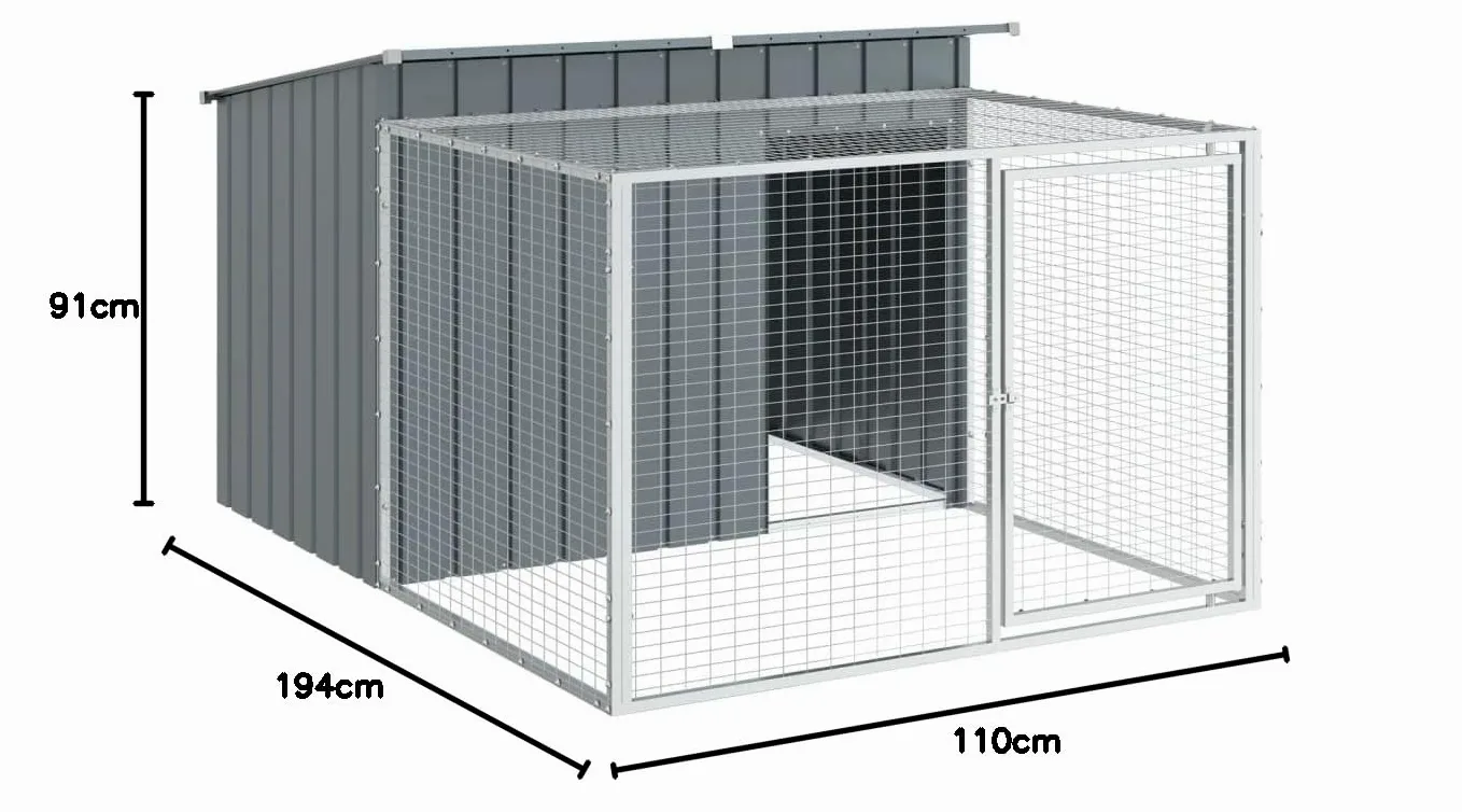 Festnight Gabbia per Cani, Canile da Esterno, Box per Cani da Esterno, Casetta Cani con Corsa Acciaio Zincato Antracite 153x194x110 cm