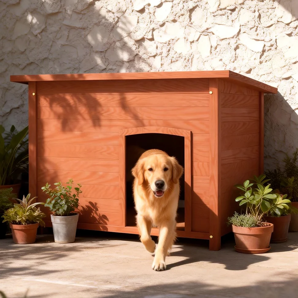 BAKAJI Cuccia per Animali Domestici in Legno, Casetta per Cani e Gatti con Tetto Apribile, Casa da Esterno ed Interno Resistente Intemperie e Agenti Atmosferici con Tettoia Asfaltata, 116 x 79 x 81 cm