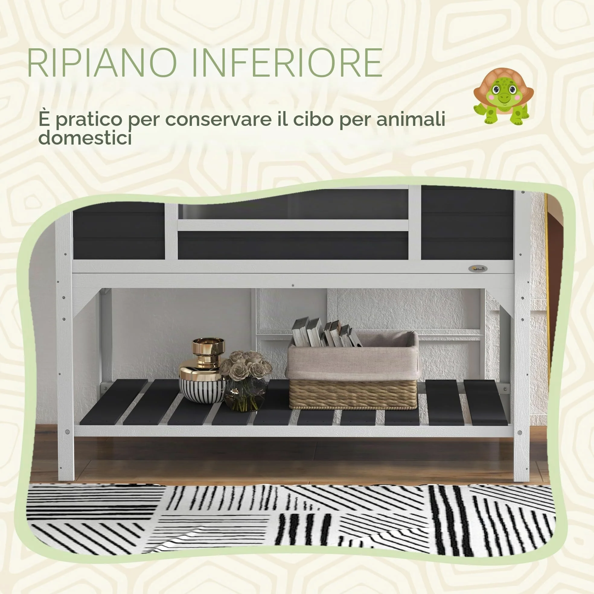 PawHut Casetta per tartarughe di terra da esterno, recinto in legno per tartarughe, 2 nicchie, portalampada regolabile, tetto apribile, gabbia per tartarughe di terra, finestra in acrilico