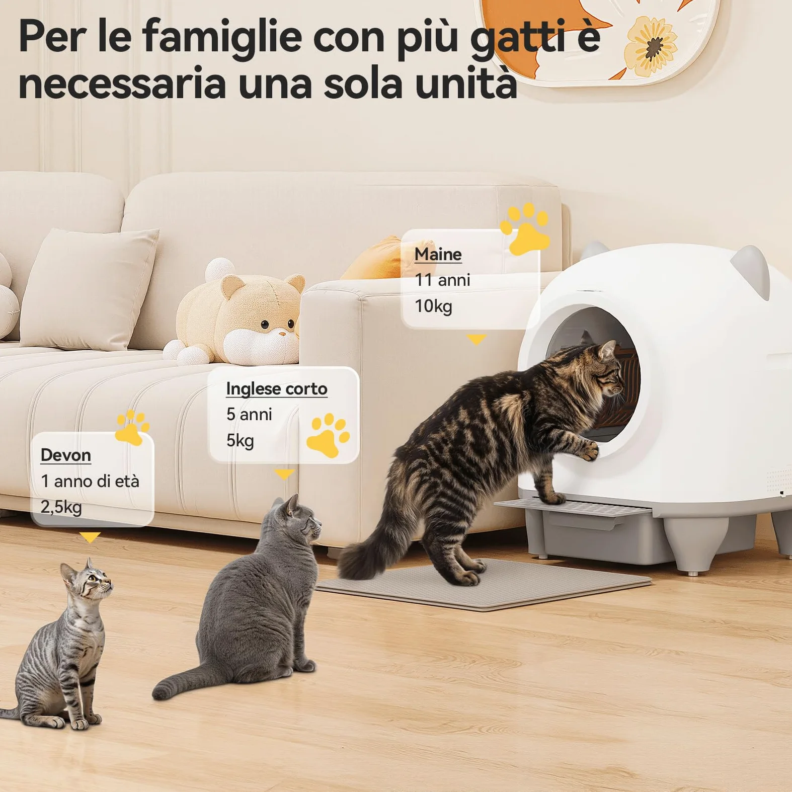 TRIUMPHKEY lettiera gatto autopulente, lettiera autopulente per gatti xxl da 90L con controllo APP/protezione anti-intrappolamento/sistema di deodorizzazione/cat litter box, per famiglie con più gatti