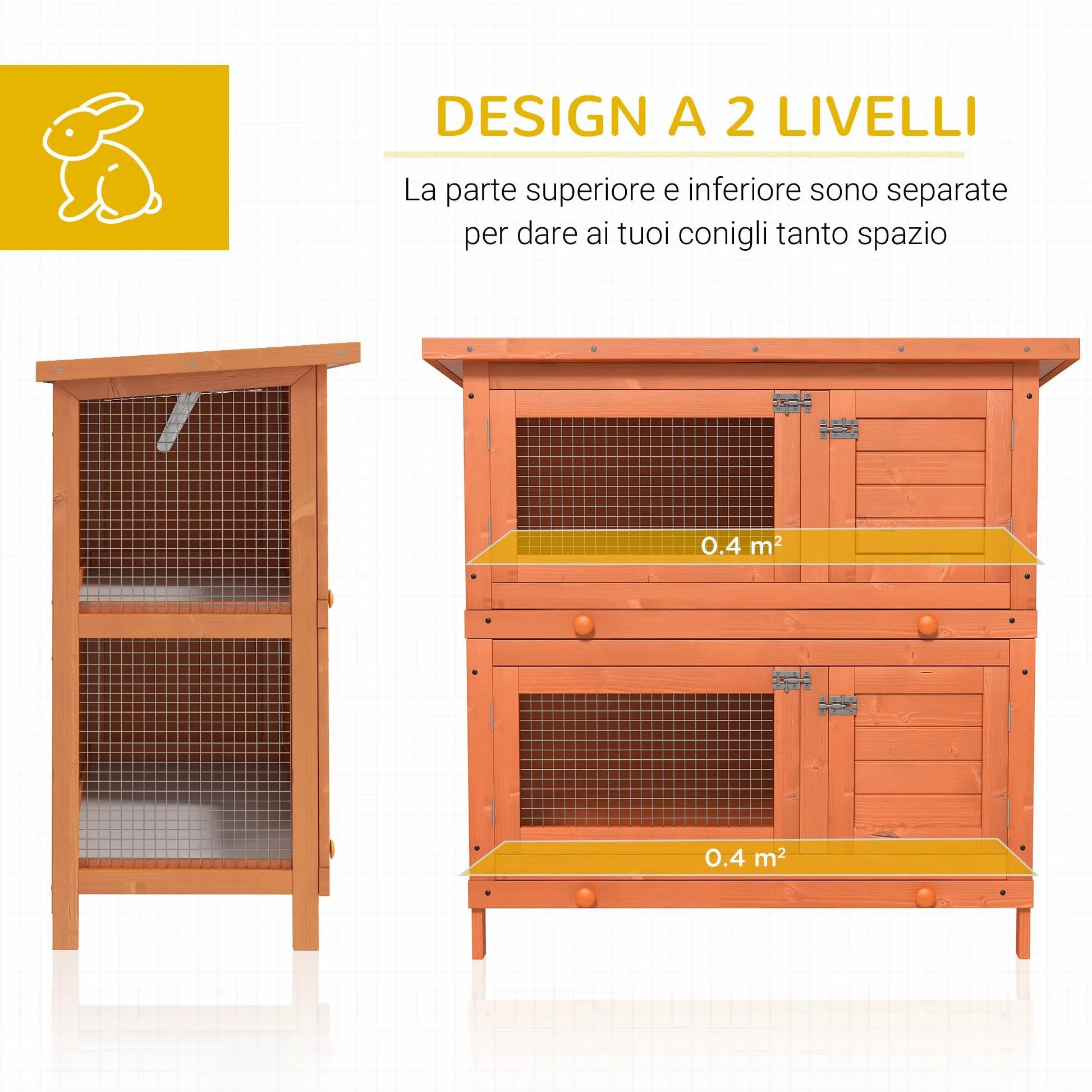PawHut Gabbia per Conigli Conigliera da Esterno in Legno di Abete, 90x45x90cm