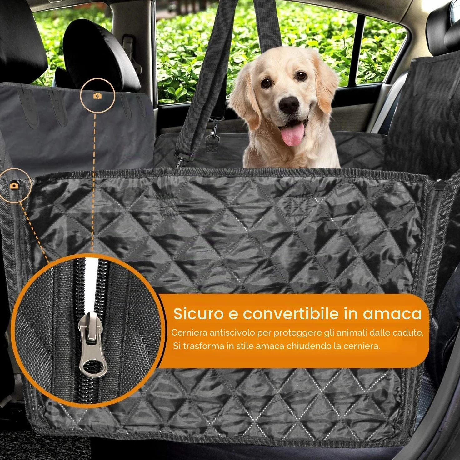 BingoPaw Coprisedili per auto per cani, protezione sedile auto per cane, protezione sedile posteriore, auto, tansport cane, impermeabile, misura universale (124 x 138 cm)
