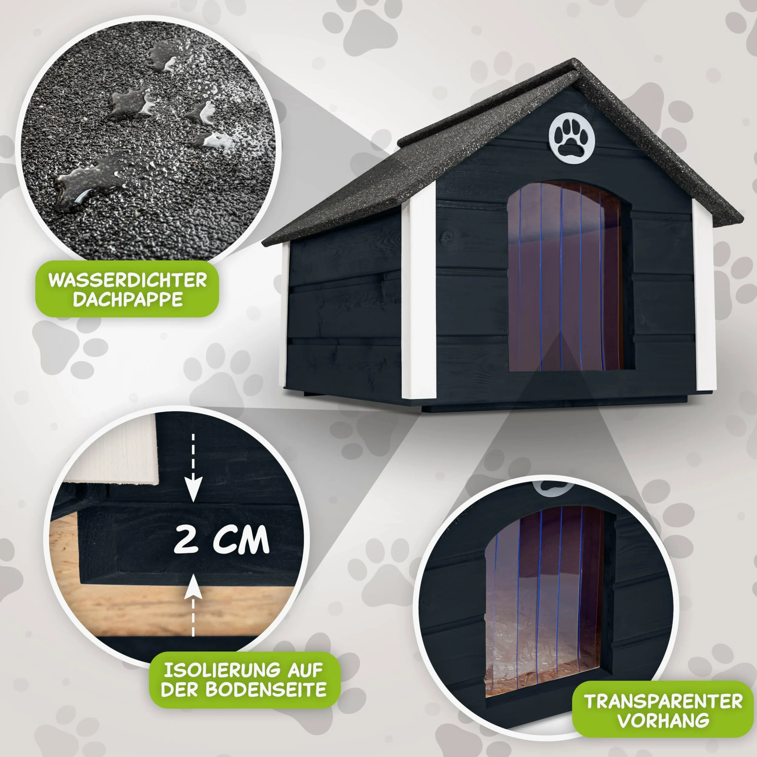Outentin Cuccia Per Cani Da Esterno Isolata - Casa Per Cani Di Taglia Grande Invernale e Impermeabile - Cuccia Per Esterni con Tetto Inclinato - Villa Moderna e Robusta - 103 x 90 x 70 cm - Grigio