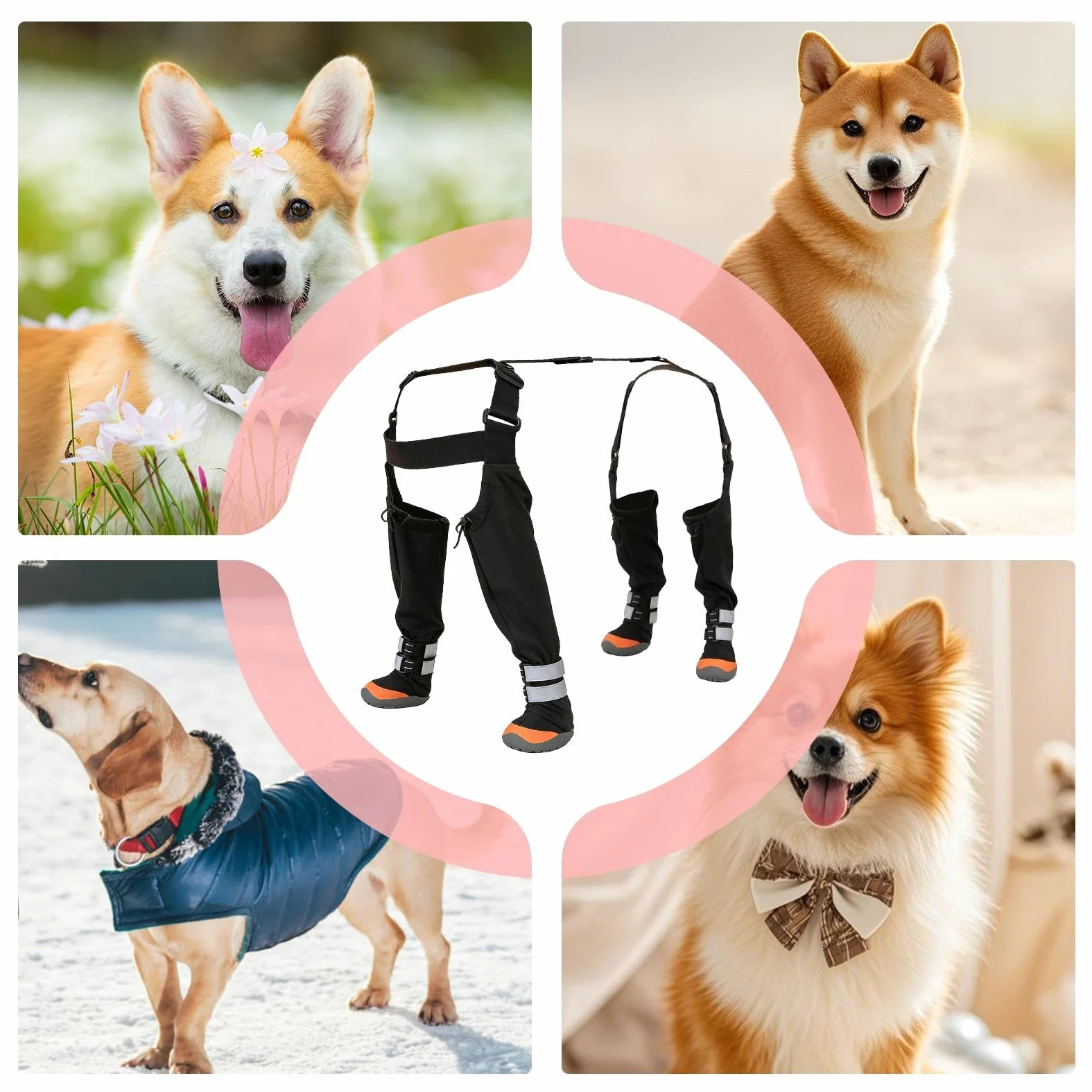 Stivaletti Regolabili per Cani Proteggi Zampe Impermeabili | Pantaloni da Neve Antiscivolo Regolabili con Striscia Riflettente per Cuccioli e Cani, Ideali per Passeggiate Invernali