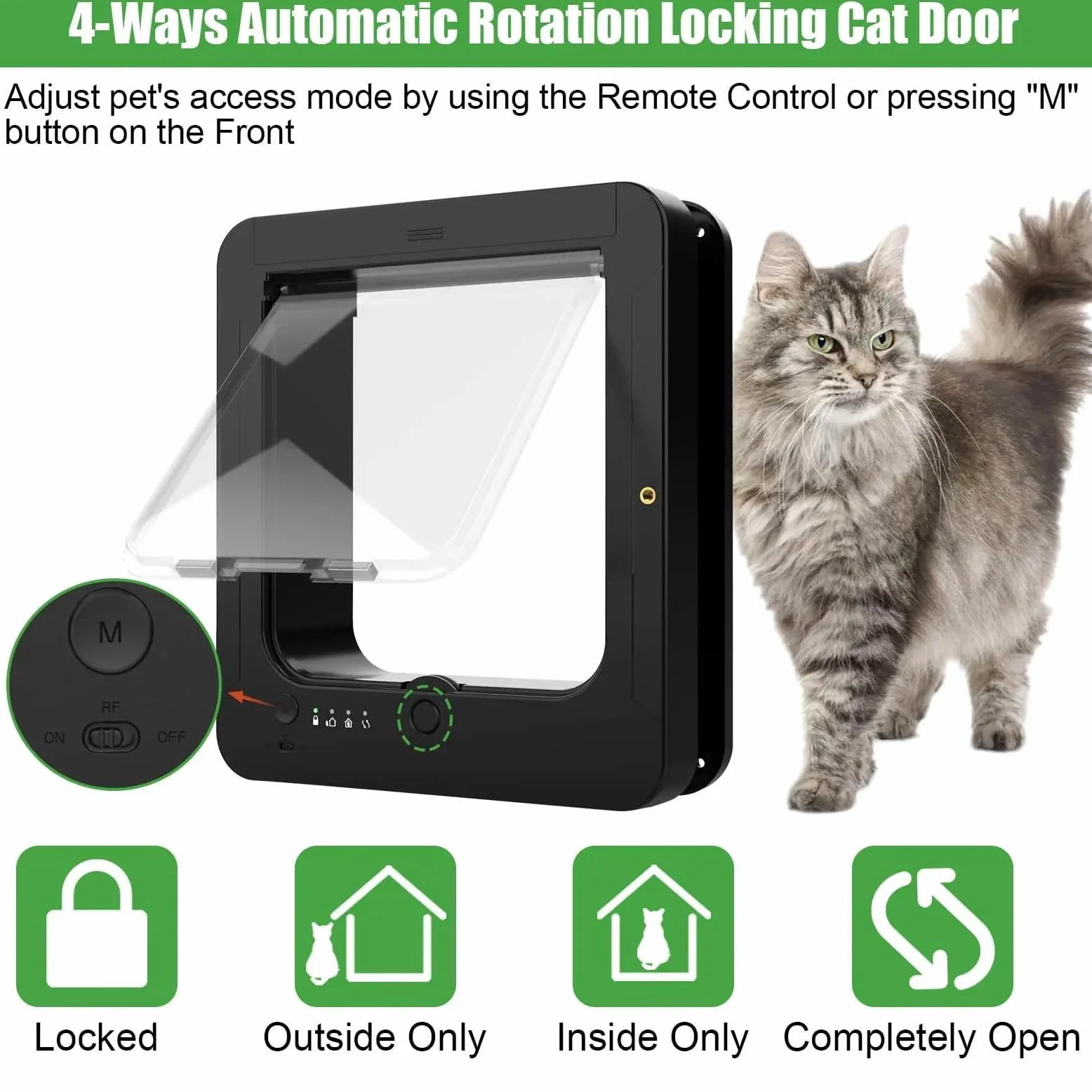 Porta elettronica intelligente automatica per gatti con tecnologia microchip RFID, chiusura a 4 vie, design resistente alle intemperie per un accesso sicuro agli animali domestici