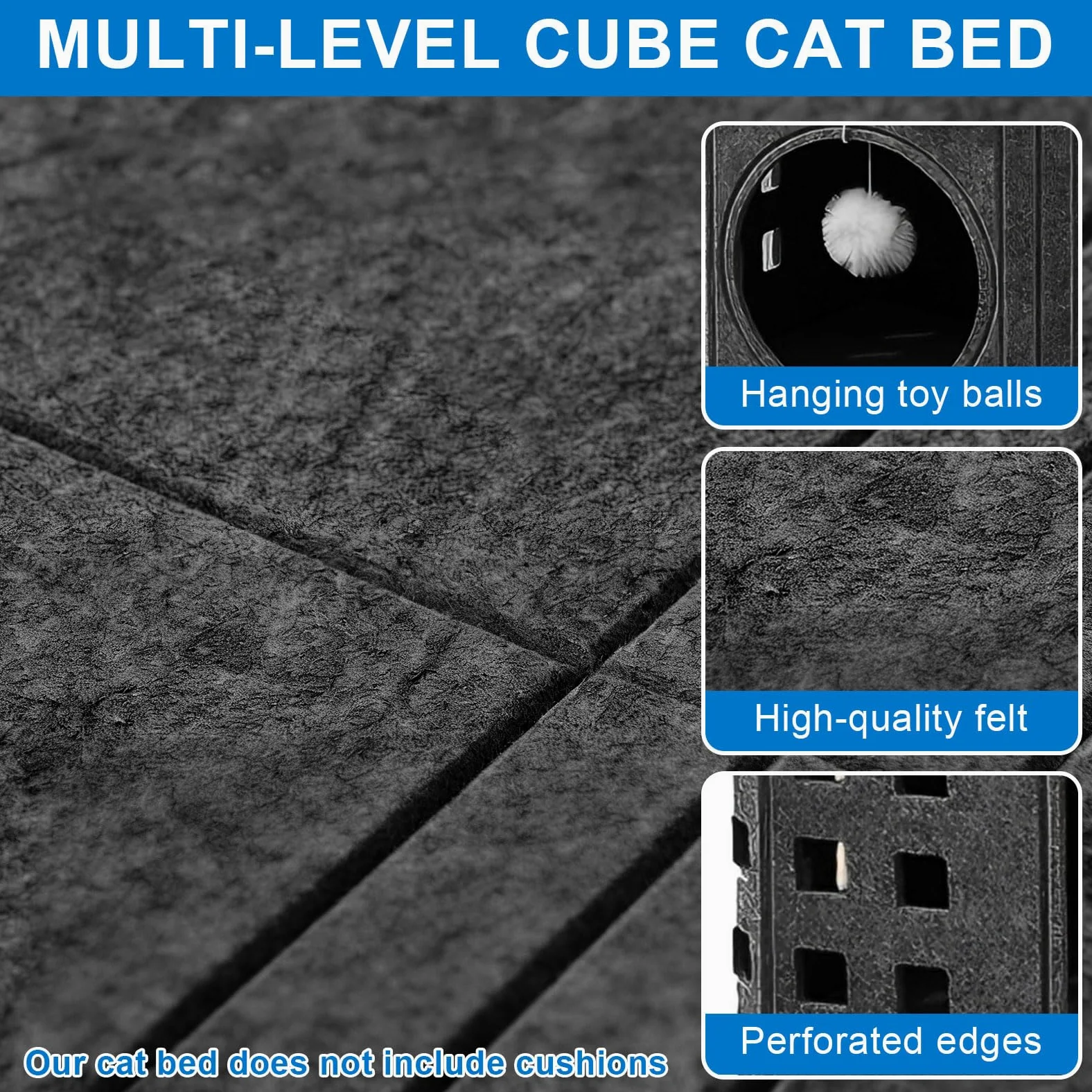 Grotta per gatti in feltro, grande letto per gatti con tavola tiragraffi e palla da gioco, per interni di piccoli gatti, protezione delle unghie dei gatti, design caldo, grigio (grigio a tre strati)