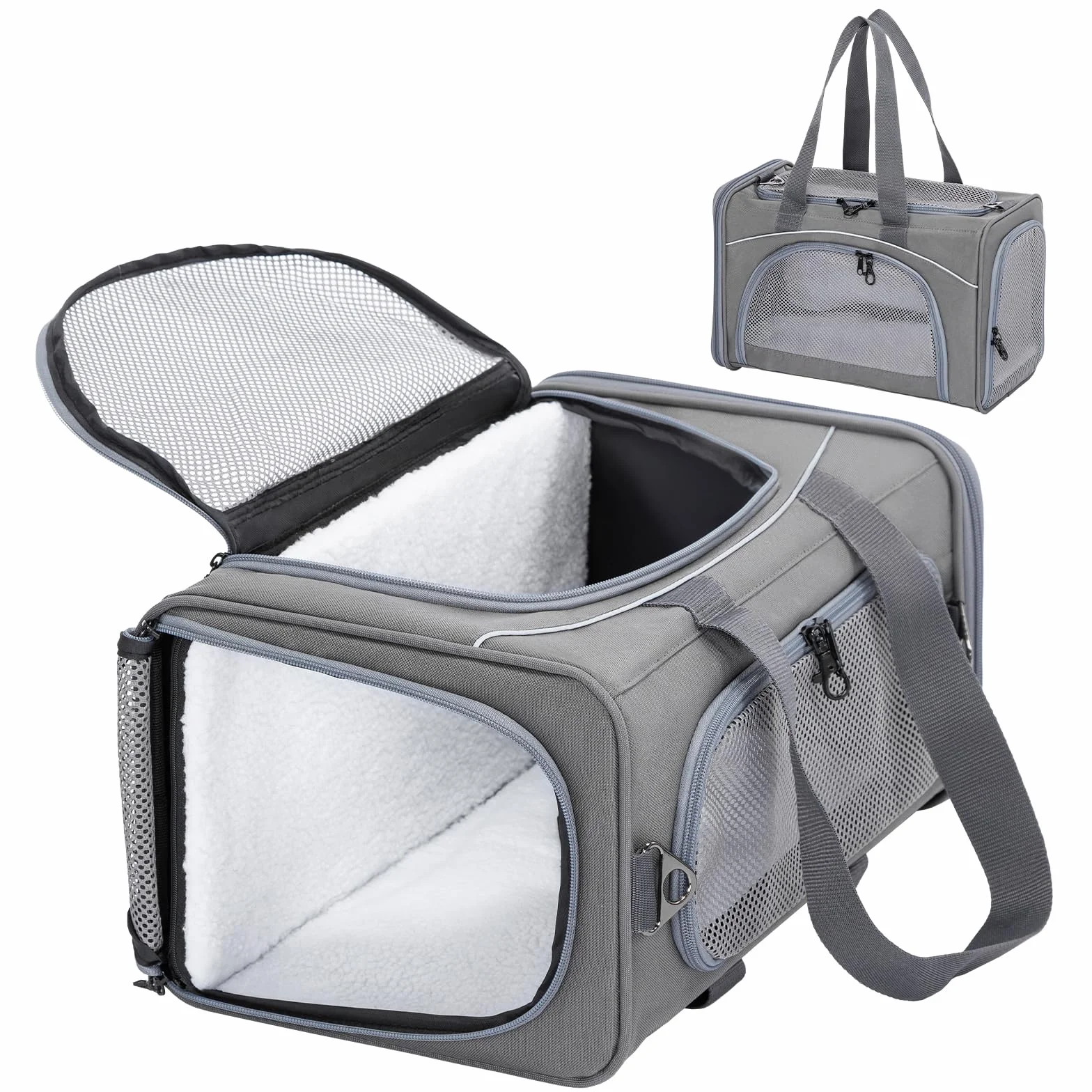 Petsfit Trasportino per Cani Lavabile, Trasportino Gatto Grande da Viaggio in auto/treno/aereo, S/Grigio