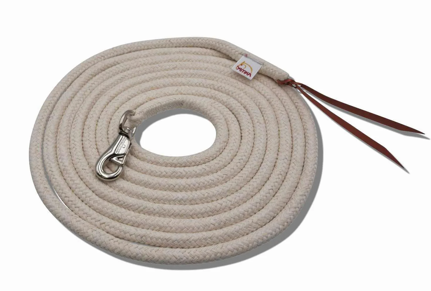 AMKA - Corda per pavimento in cotone + scacciatoia in pelle naturale, 7 m, con corda western Bull Snap