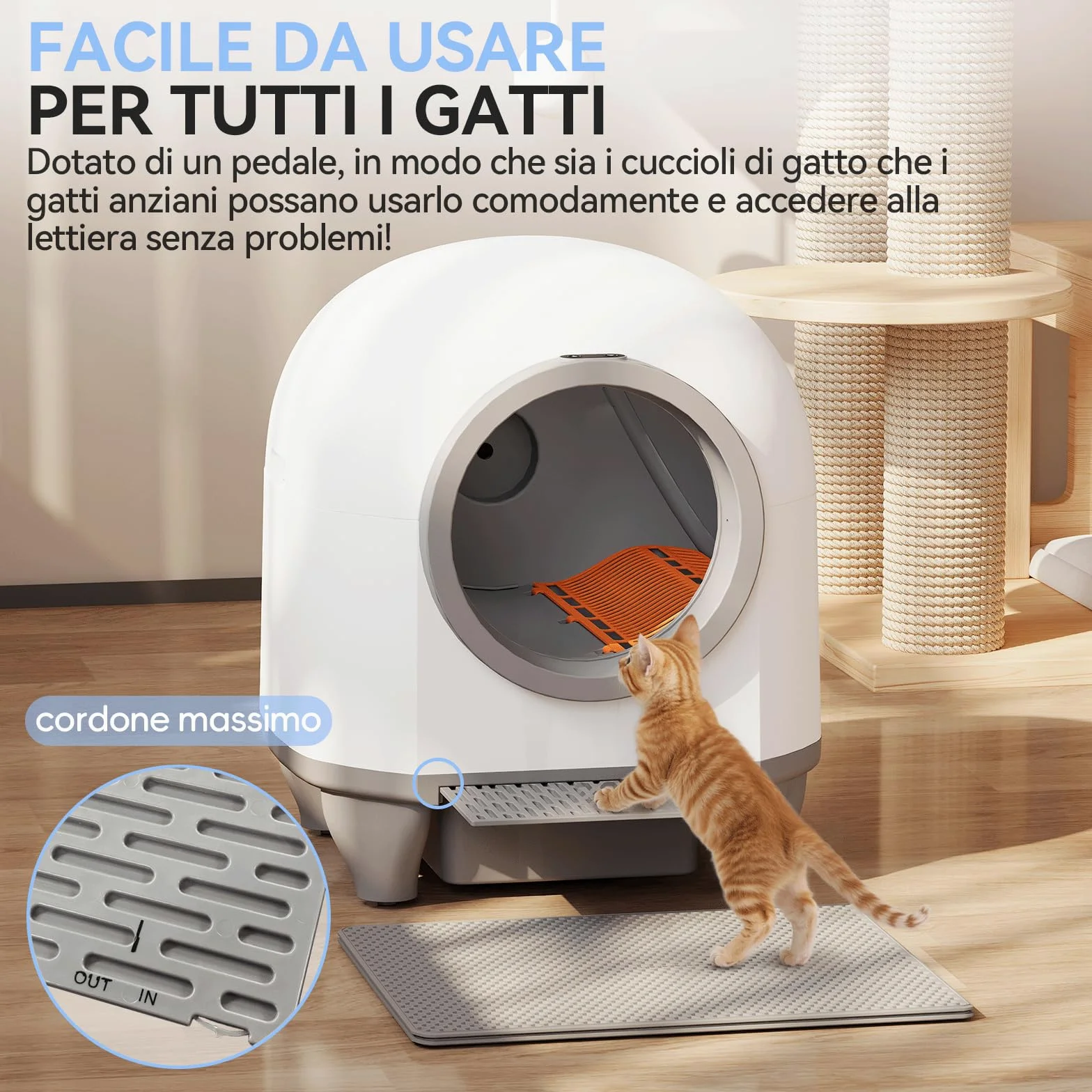 JUMMICO Lettiera Gatto Autopulente Antiodore， 90L lettiera autopulente per gatti xxl. Controllo APP cat litter box self cleaning con sensori, ingresso basso anti-intrappolamento/odore, per più gatti
