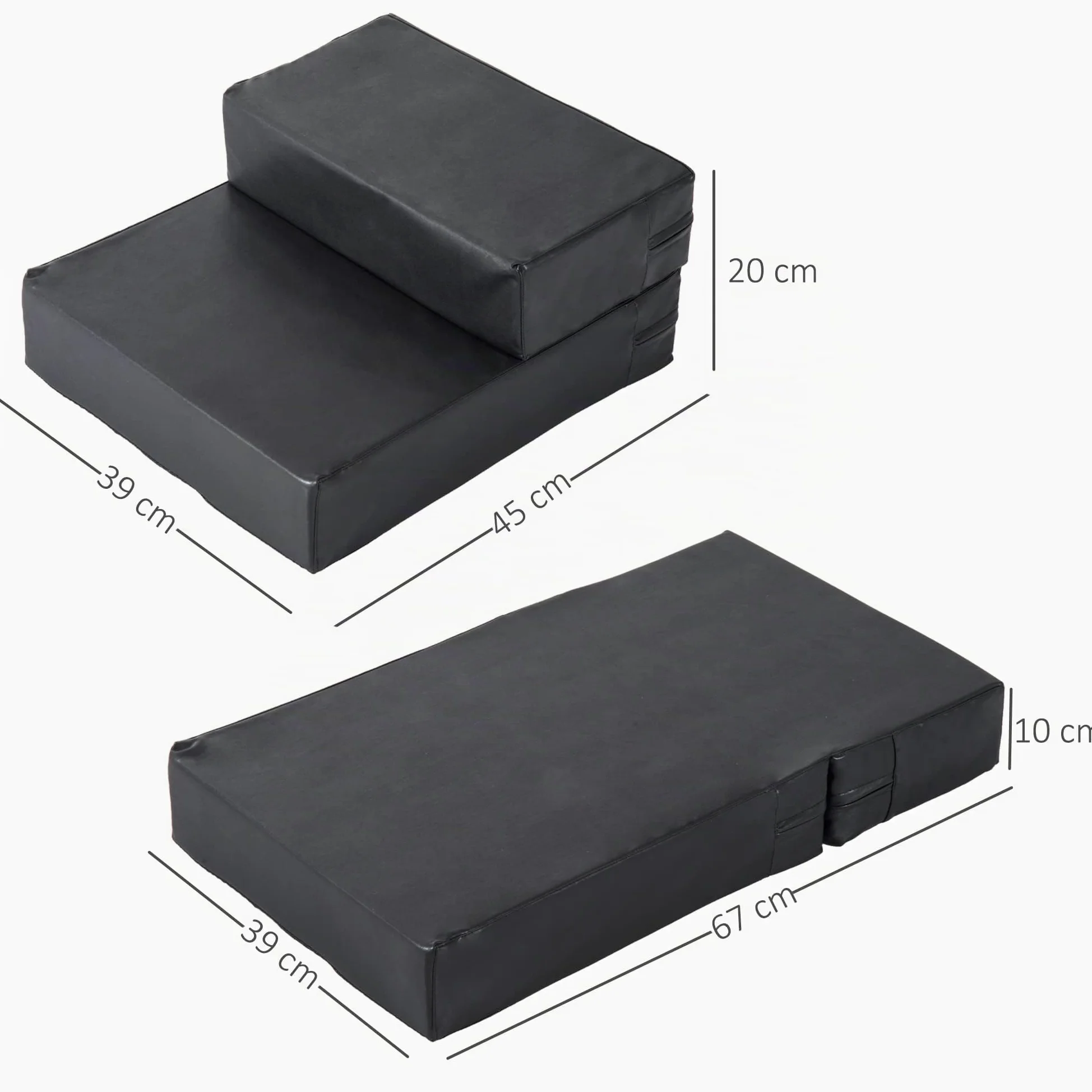 PawHut Scaletta per Cani a 2 Gradini con Cuscino, Scala per Cani in PU e Gommapiuma, 67x39x10 cm, Nero