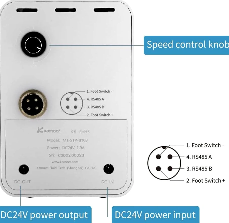 Kamoer M1-STP - Pompa a tubo intelligente 24 V, motore passo-passo regolabile, con flusso basso e controllo per acquari da laboratorio 0-88 ml/min